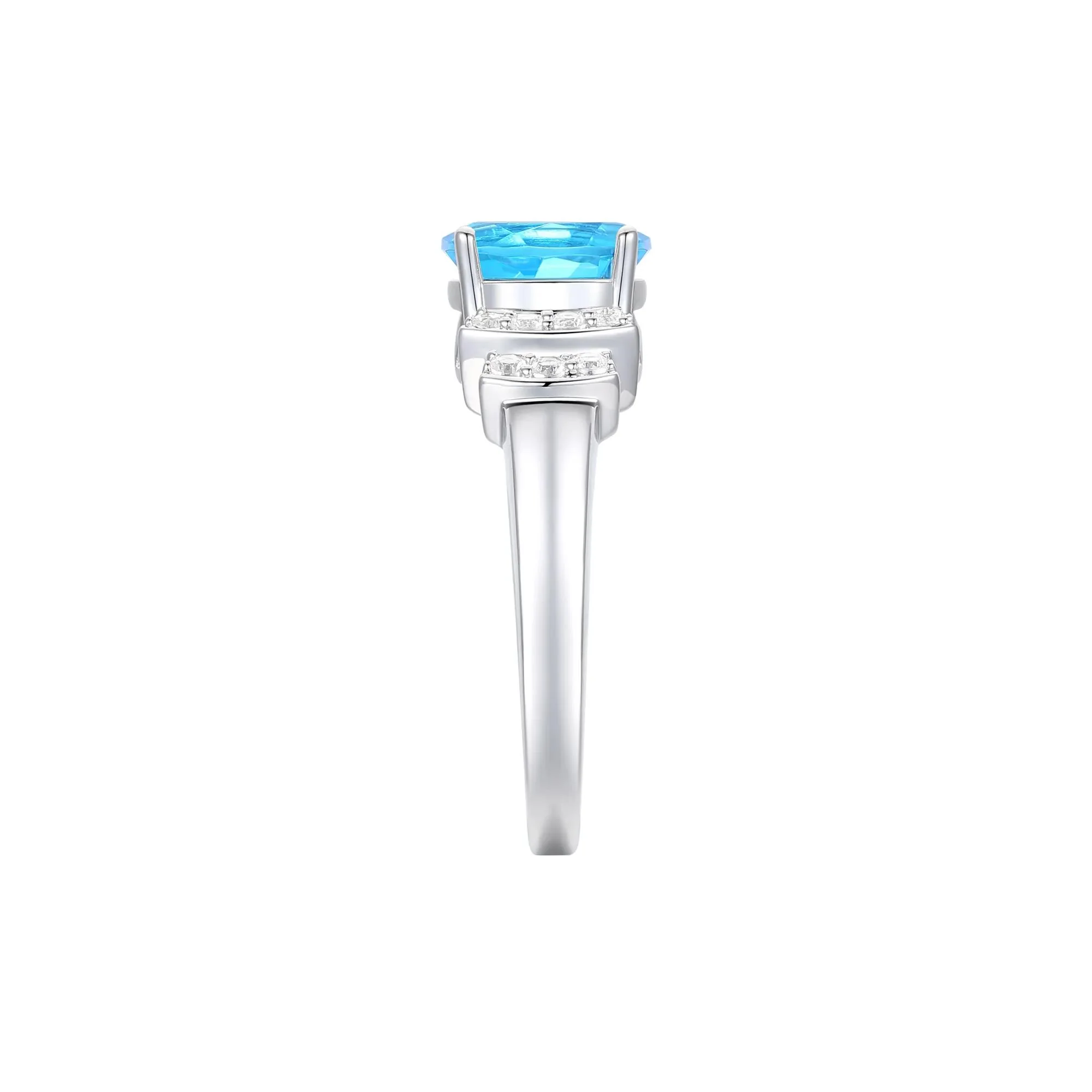 1/5 CT. Tw. Blue Topaz and Diamond Ring 14K White Gold Round Brilliant Cut Size 6 1mm - Image 3