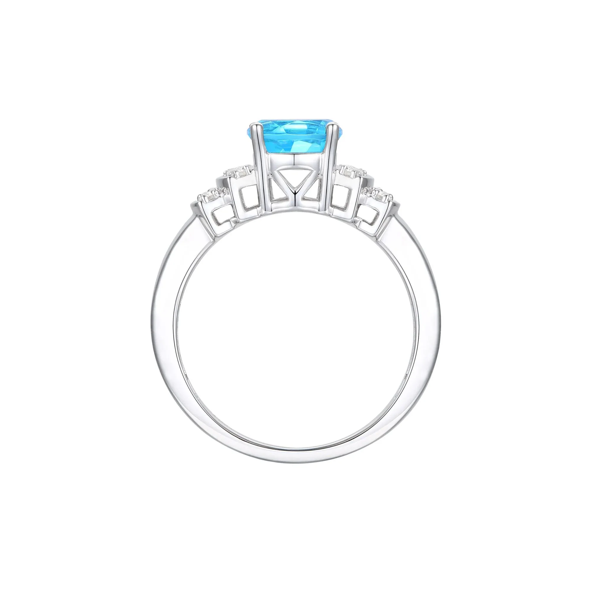 1/5 CT. Tw. Blue Topaz and Diamond Ring 14K White Gold Round Brilliant Cut Size 7 1mm - Image 2