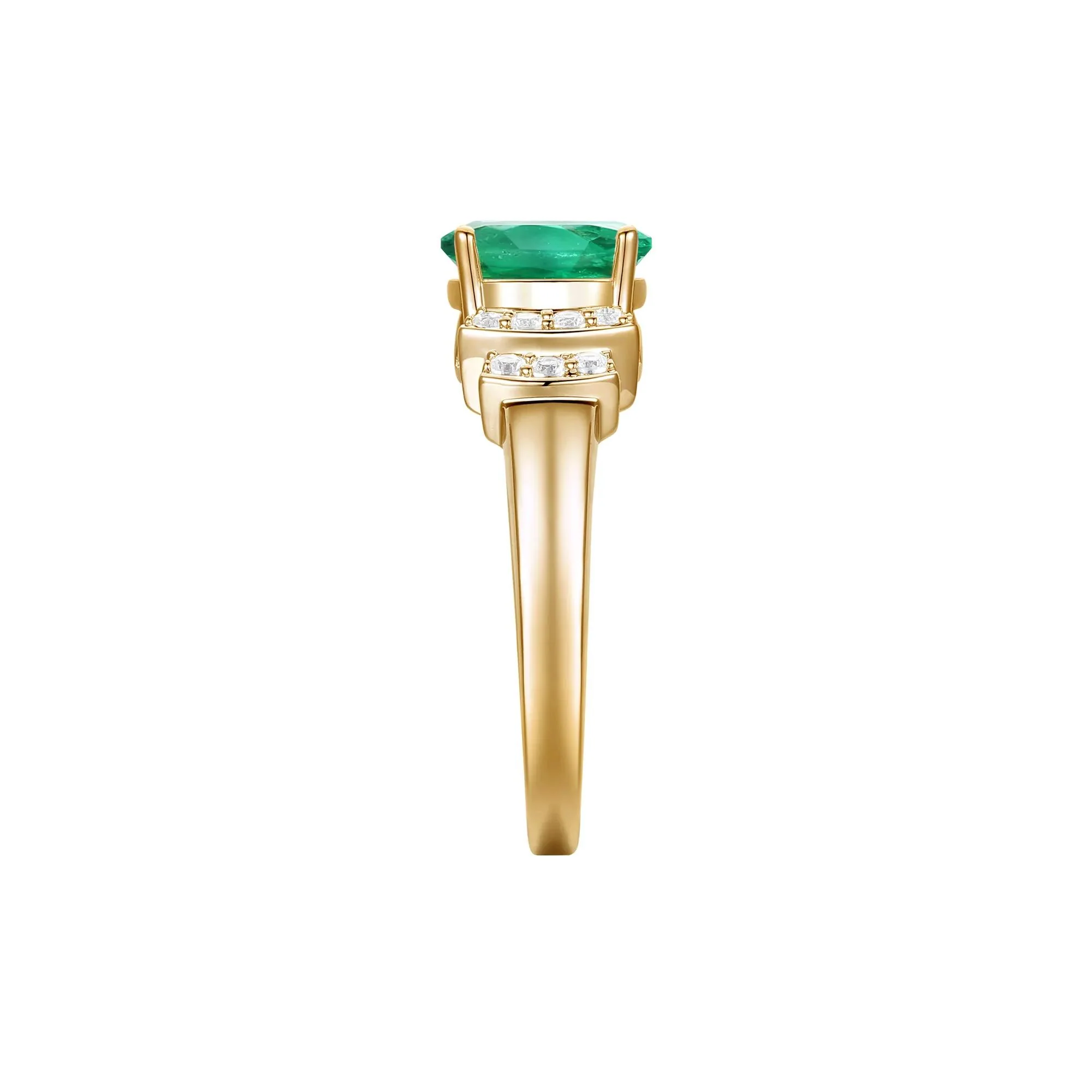 1/5 CT. Tw. Emerald and Diamond Ring 14K Yellow Gold Round Brilliant Cut Size 6 1mm - Image 3