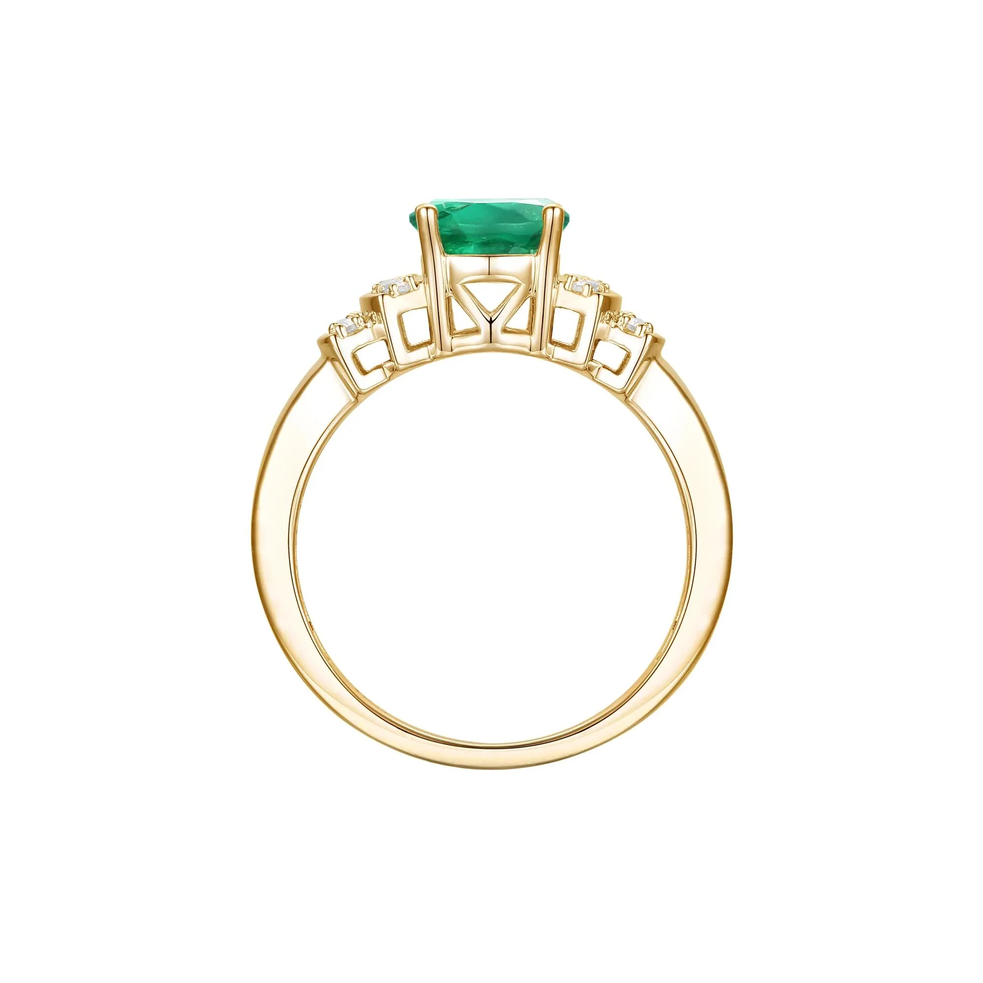 1/5 CT. Tw. Emerald and Diamond Ring 14K Yellow Gold Round Brilliant Cut Size 8 1mm - Image 2