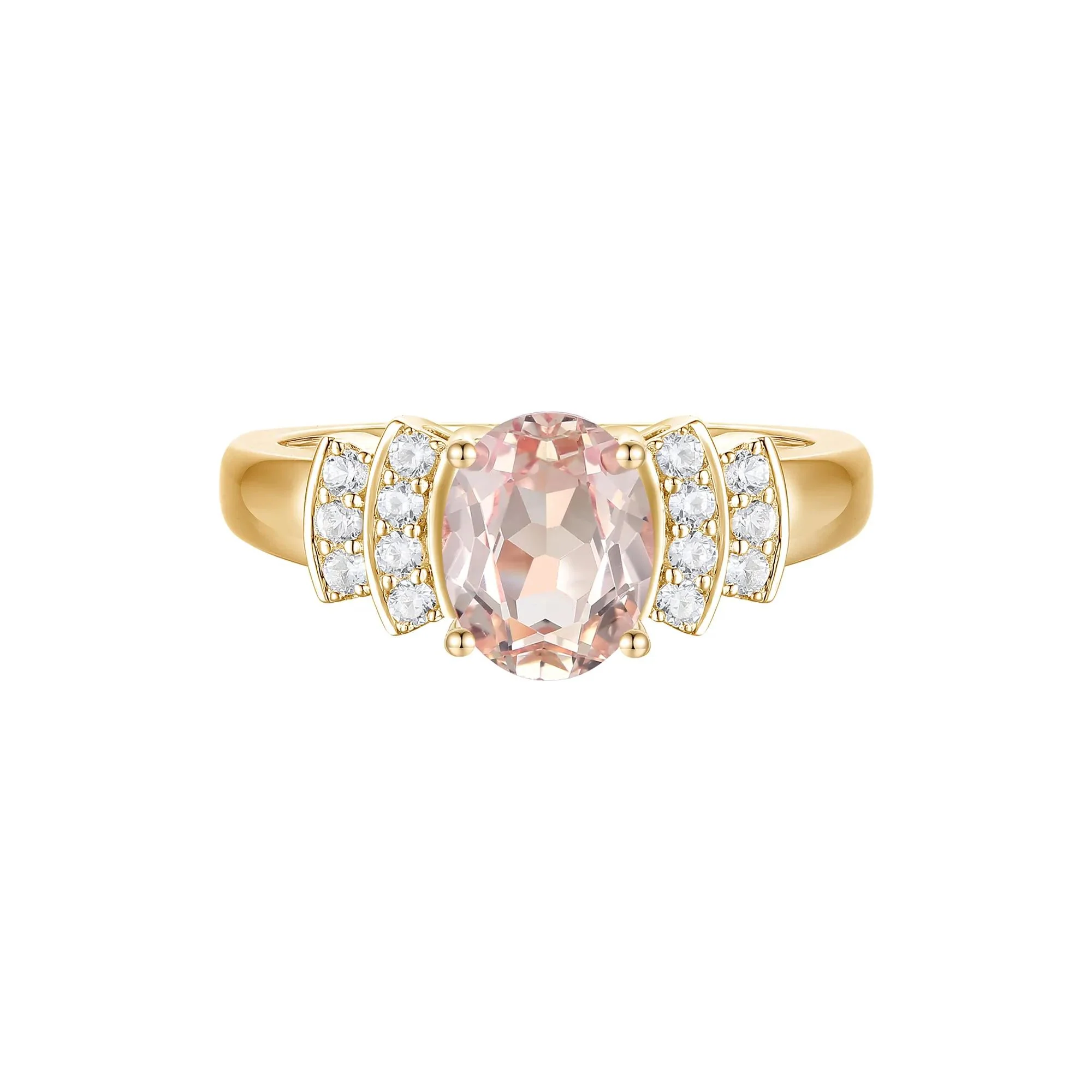 1/5 CT. Tw. Morganite and Diamond Ring 14K Yellow Gold Round Brilliant Cut Size 7 1mm