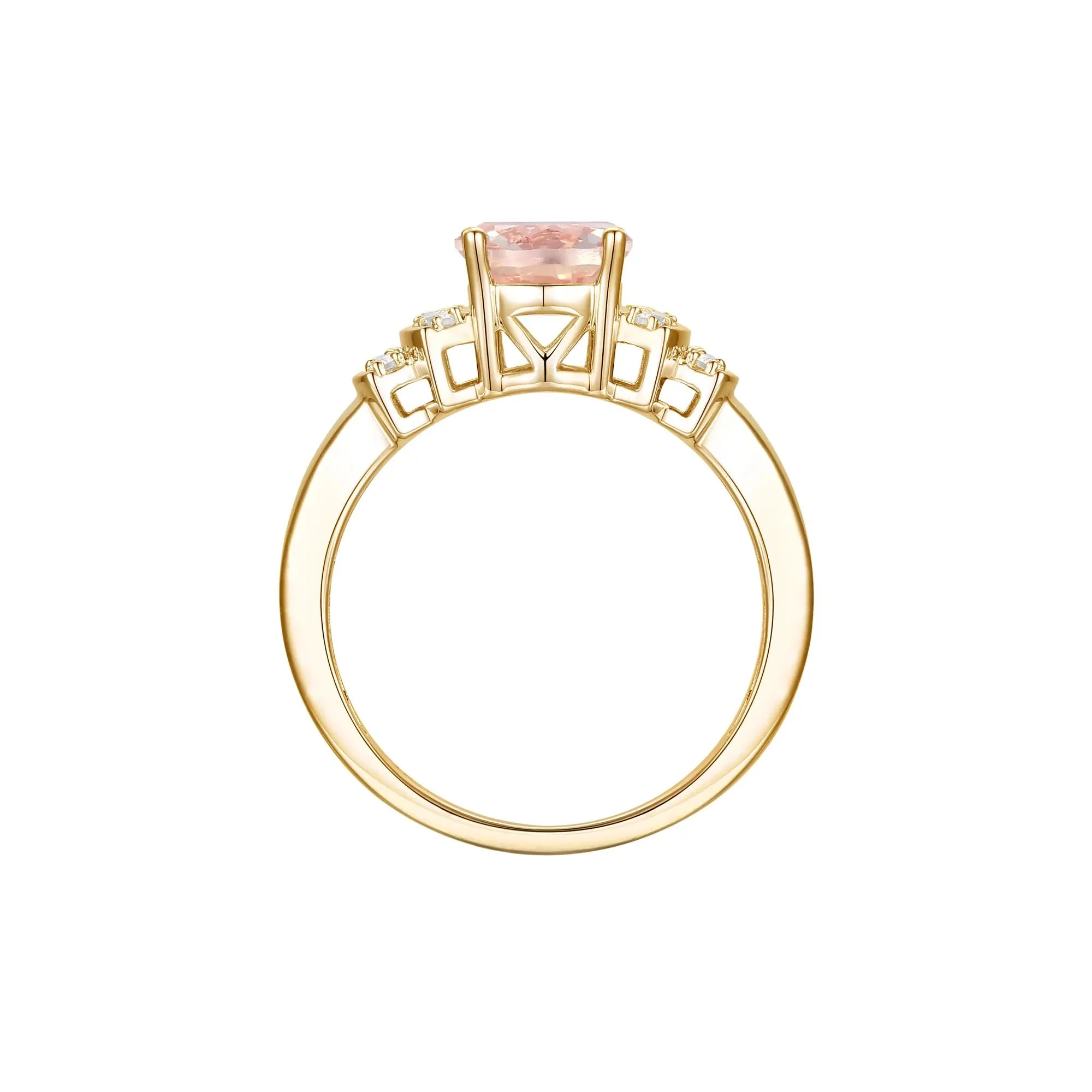 1/5 CT. Tw. Morganite and Diamond Ring 14K Yellow Gold Round Brilliant Cut Size 8 1mm - Image 2