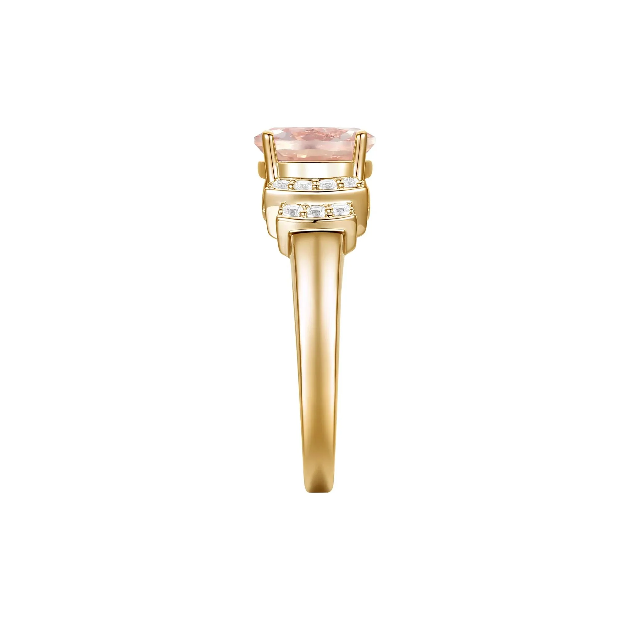 1/5 CT. Tw. Morganite and Diamond Ring 14K Yellow Gold Round Brilliant Cut Size 8 1mm - Image 3