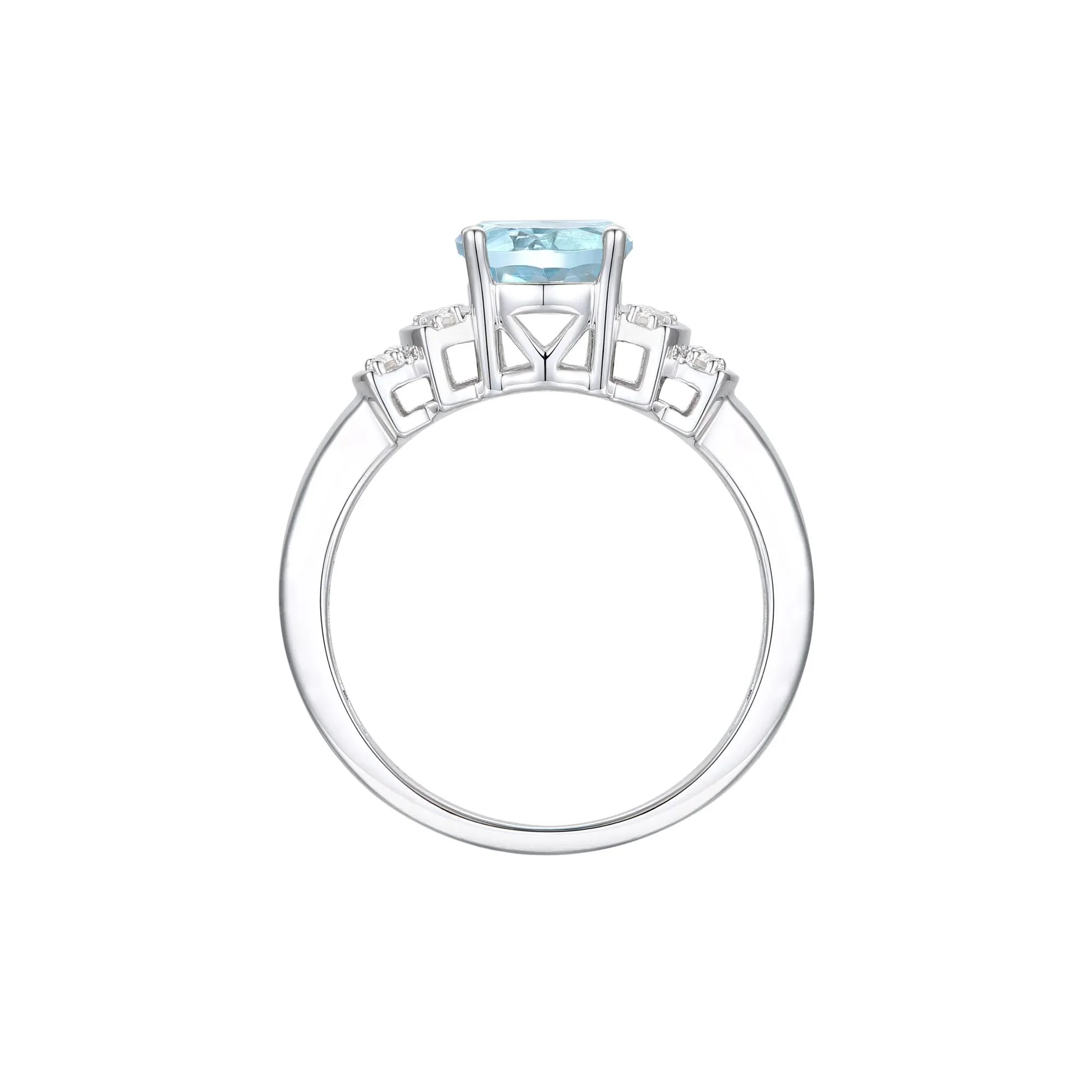 1/5 CT. Tw. Aquamarine and Diamond Ring 14K White Gold Round Brilliant Cut Size 7 1mm - Image 2