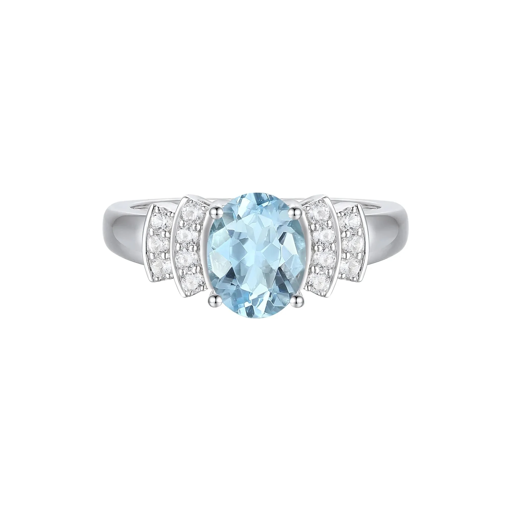 1/5 CT. Tw. Aquamarine and Diamond Ring 14K White Gold Round Brilliant Cut Size 8 1mm