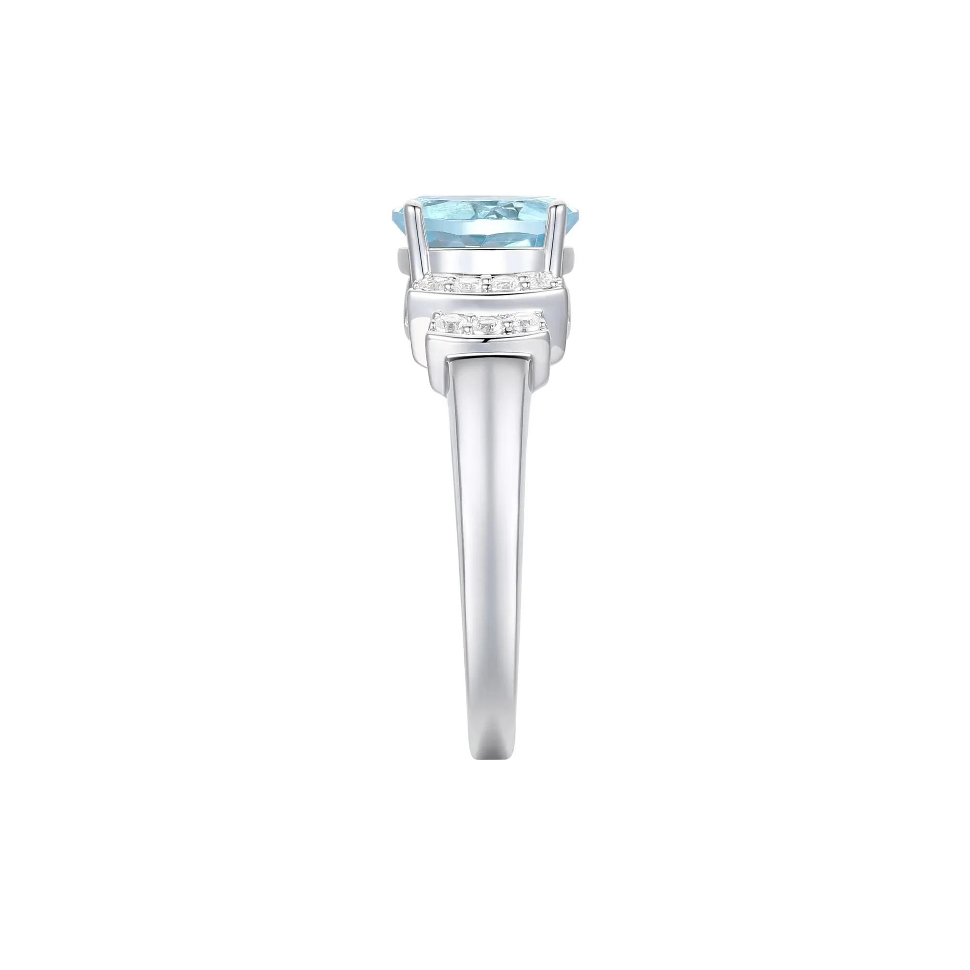 1/5 CT. Tw. Aquamarine and Diamond Ring 14K White Gold Round Brilliant Cut Size 8 1mm - Image 3