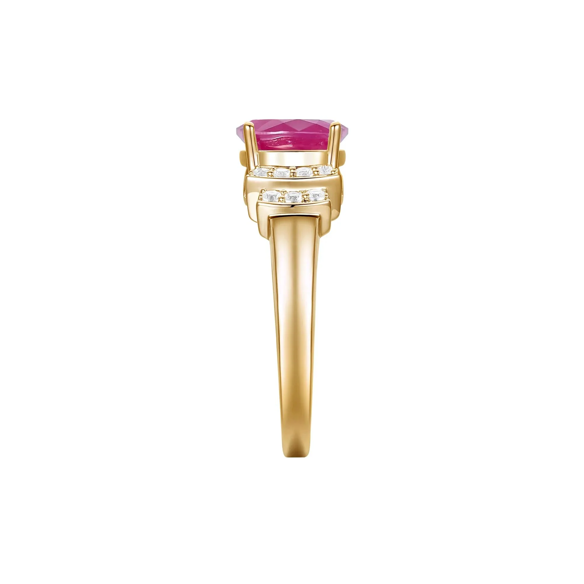 1/5 CT. Tw. Gemstone and Diamond Ring 14K Gold Round Brilliant Cut Yellow Size 8 1mm - Image 3