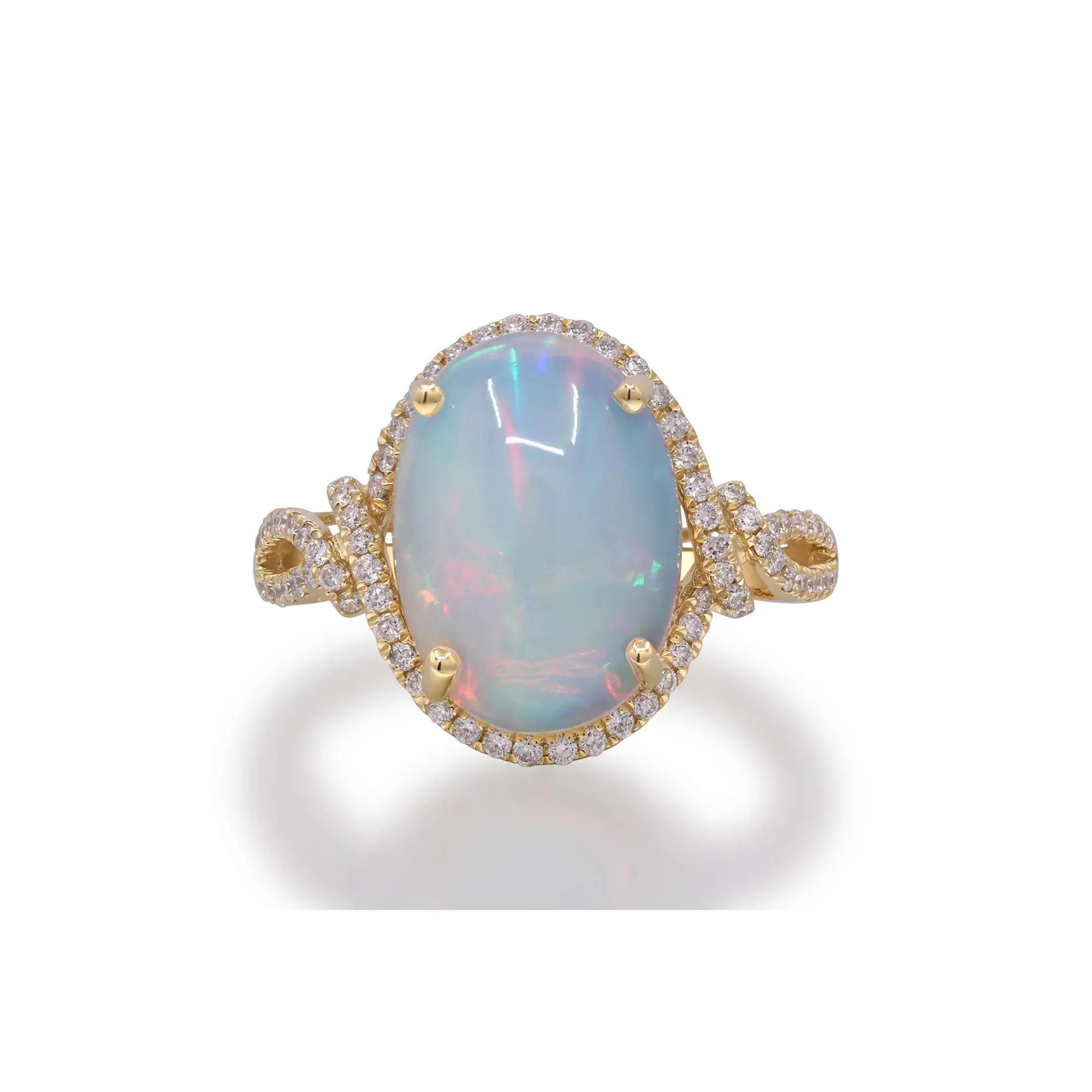 Opal and Diamond Ring 14K Yellow Gold Size 6 2mm - Image 4