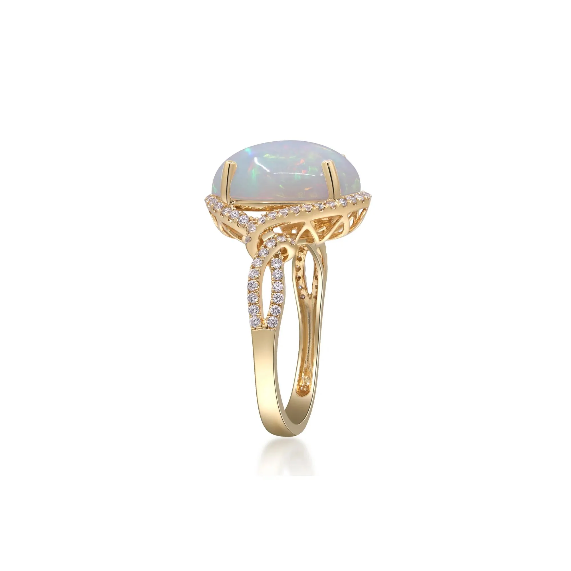 Opal and Diamond Ring 14K Yellow Gold Size 8 2mm - Image 3
