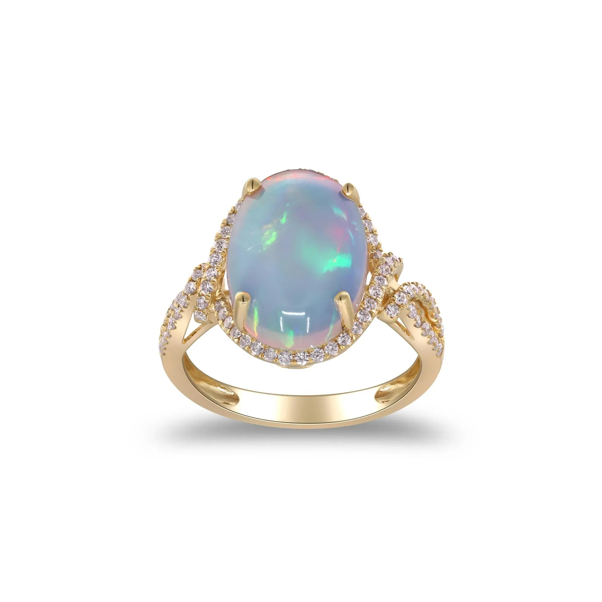 Opal and Diamond Ring 14K Yellow Gold Size 8.5 2mm