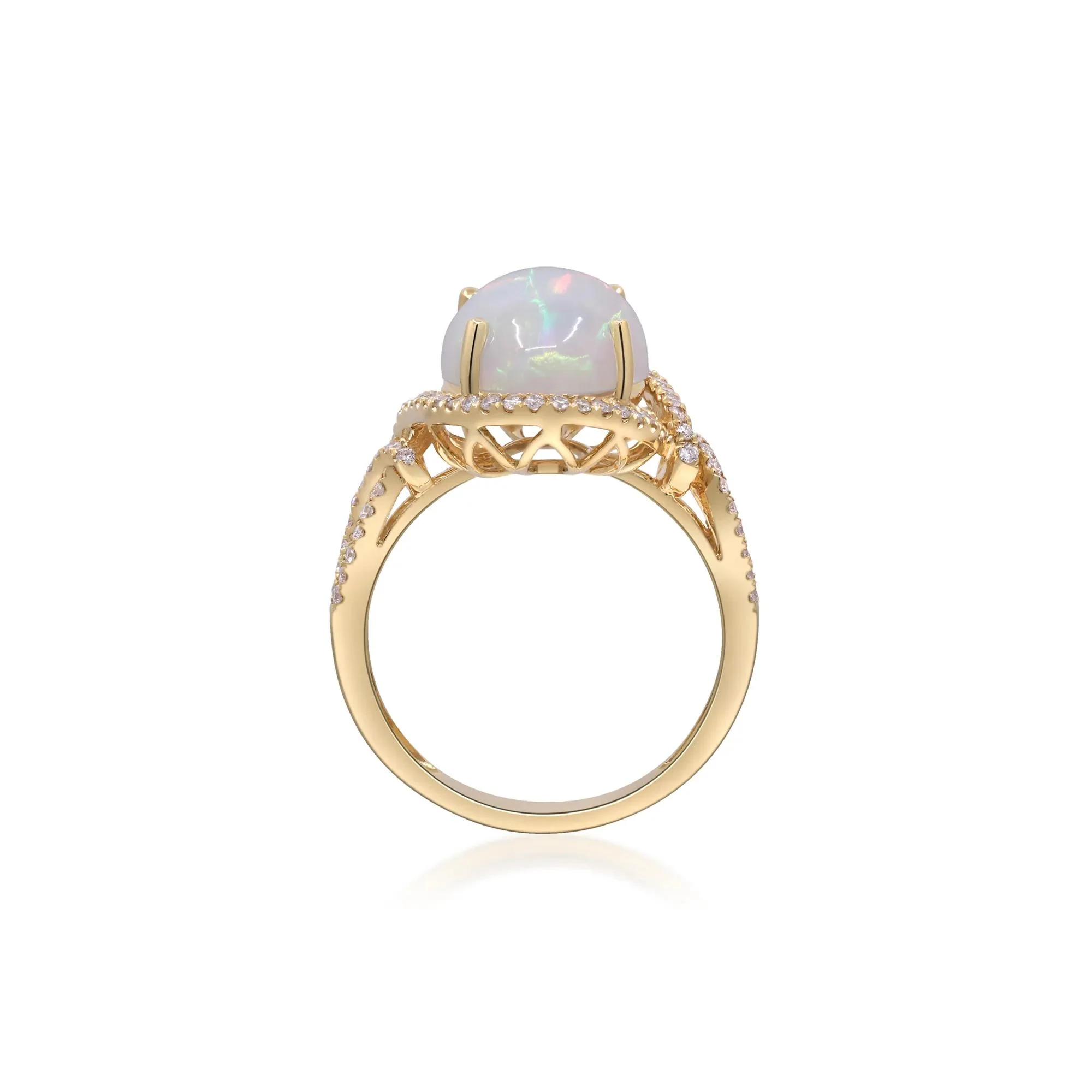Opal and Diamond Ring 14K Yellow Gold Size 8.5 2mm - Image 2