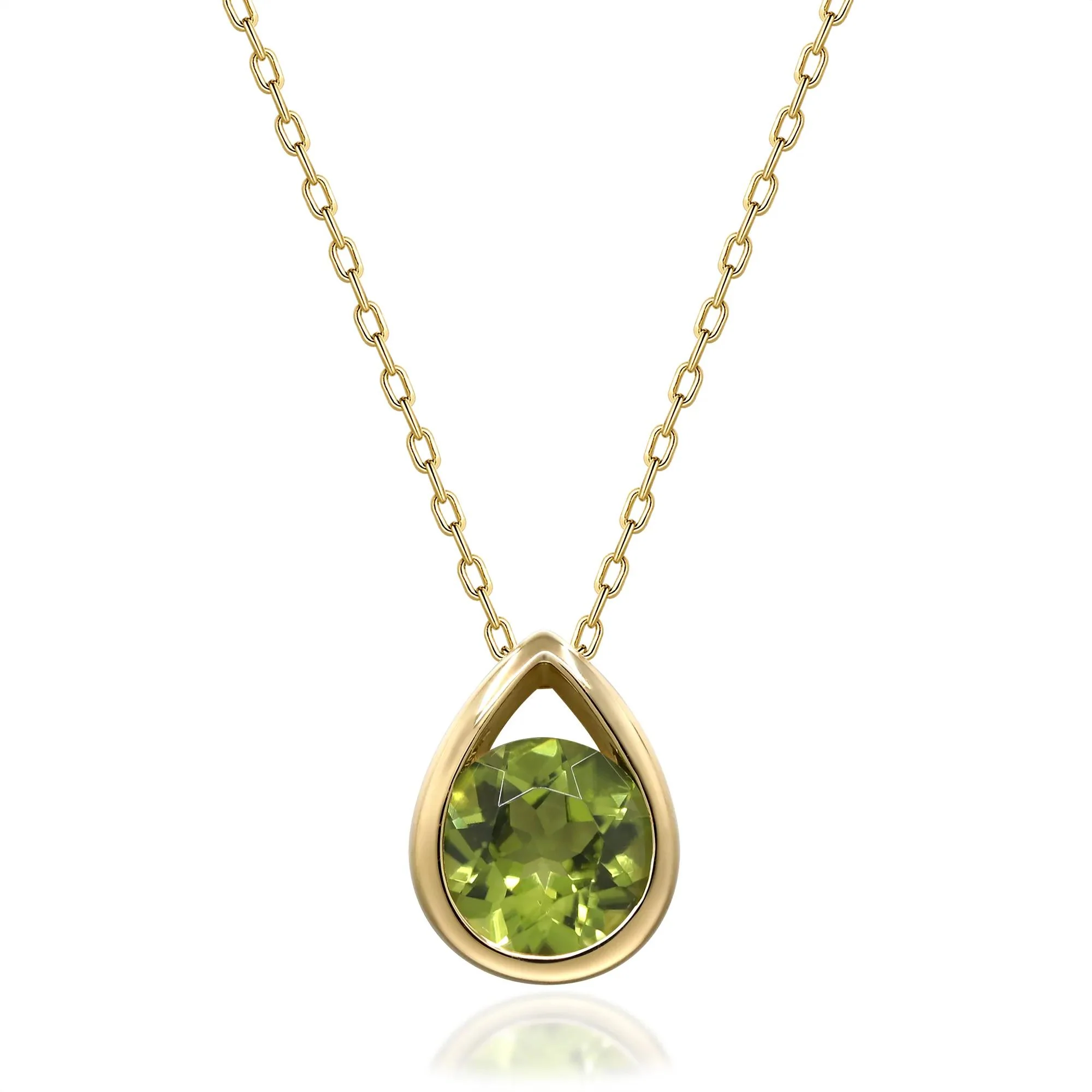 Round Peridot Pendant Necklace 10K Yellow Gold Size 18"