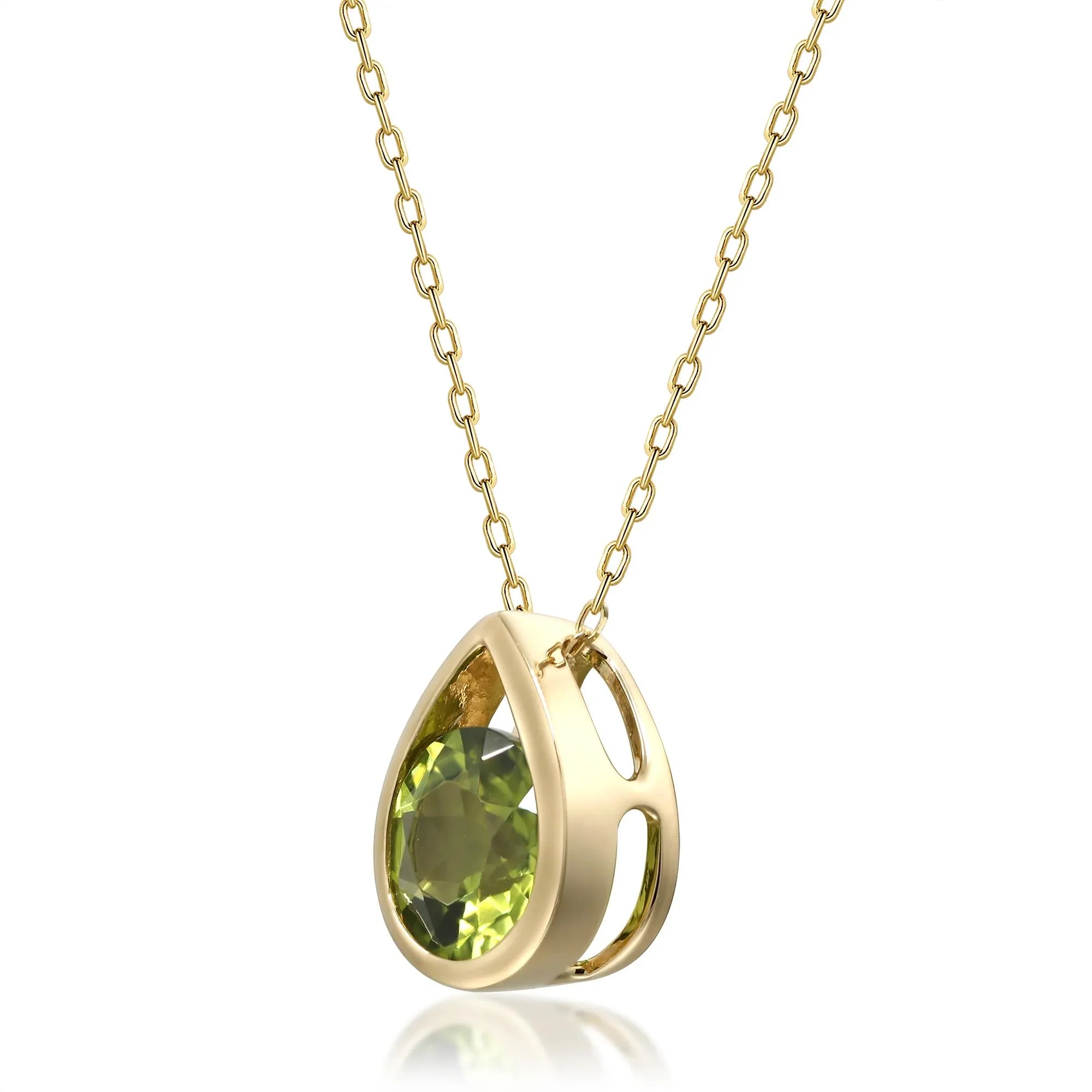 Round Peridot Pendant Necklace 10K Yellow Gold Size 18" - Image 2