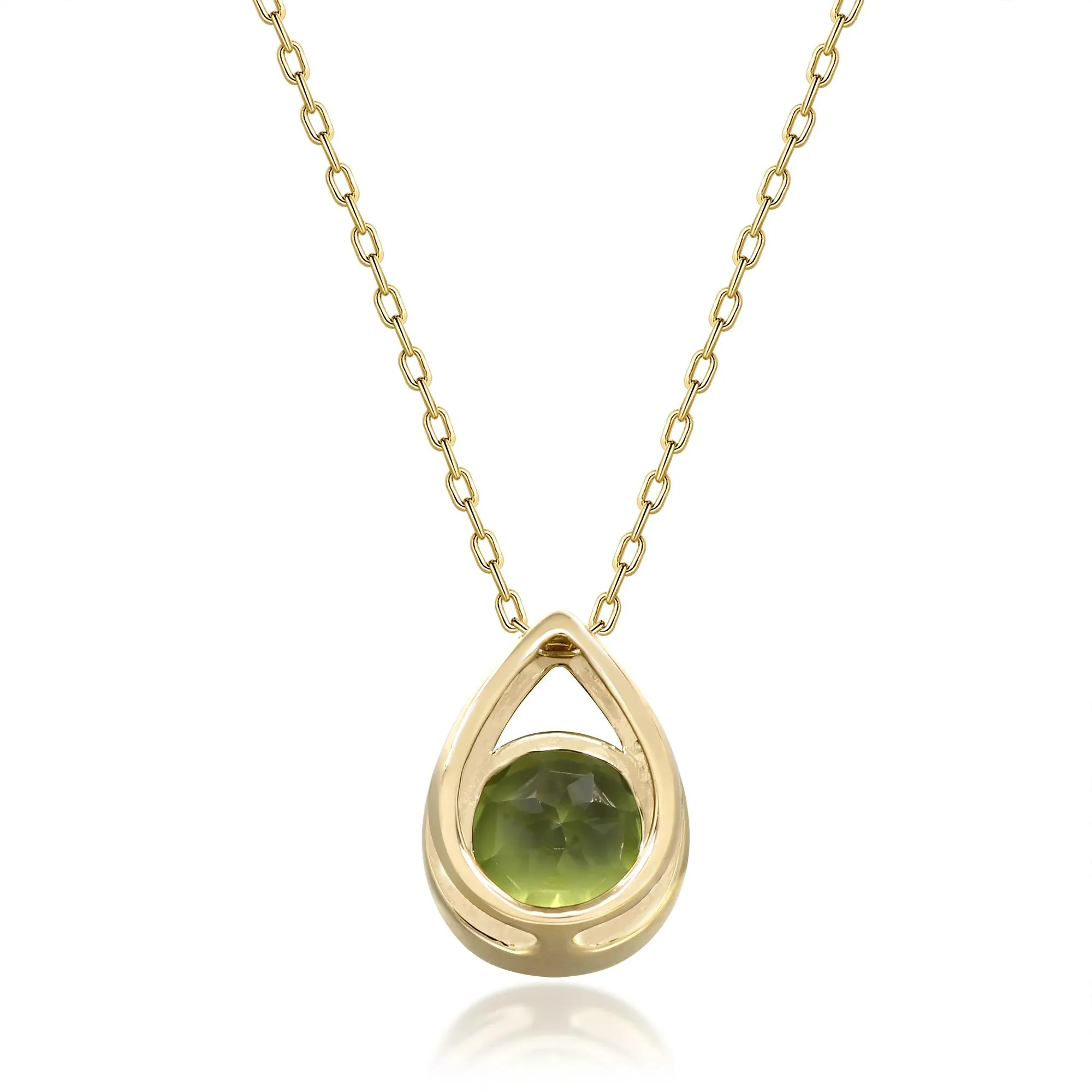 Round Peridot Pendant Necklace 10K Yellow Gold Size 18" - Image 3