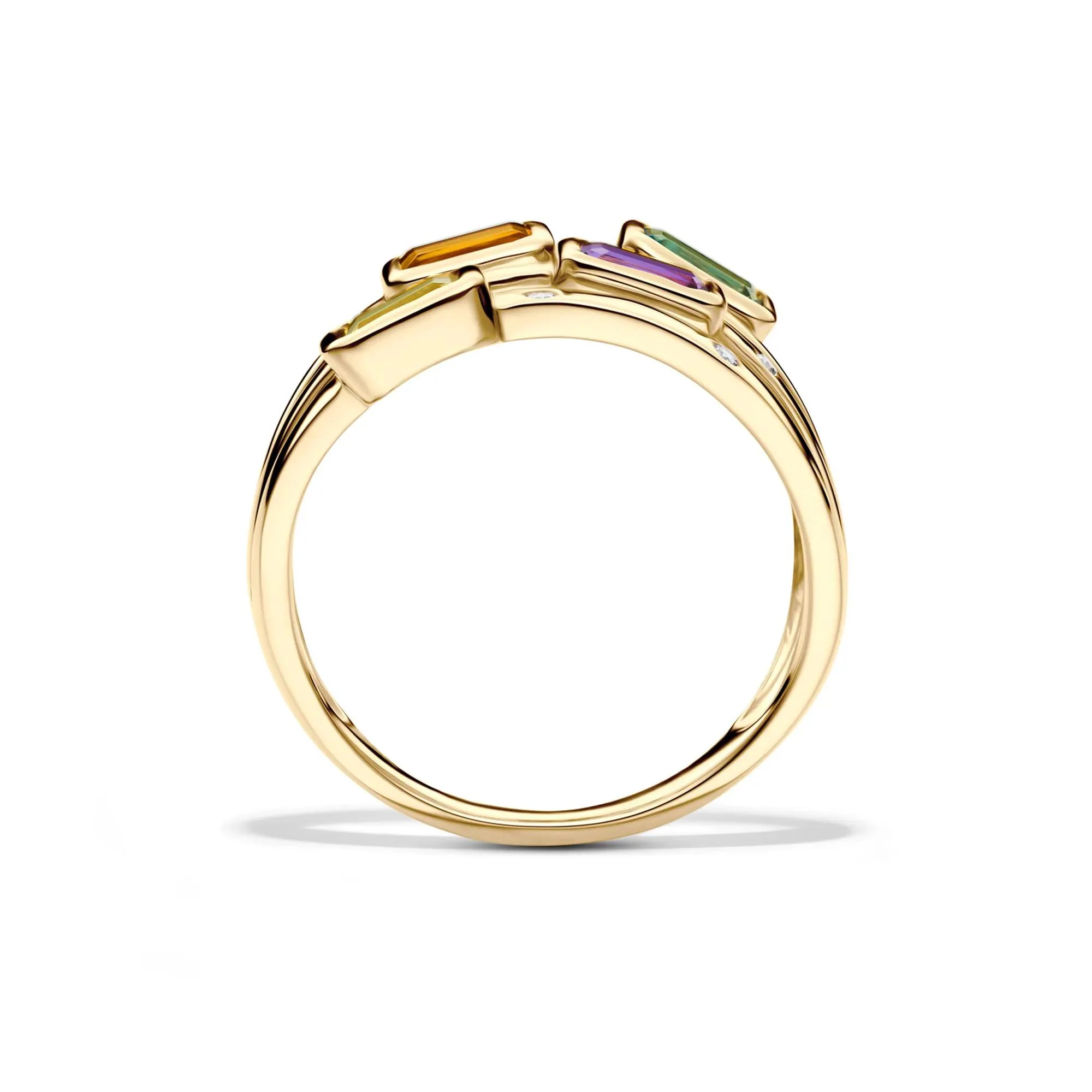 Multi-Row Gemstone and Diamond Accent Ring 14K Yellow Gold Size 7.5 2mm - Image 2