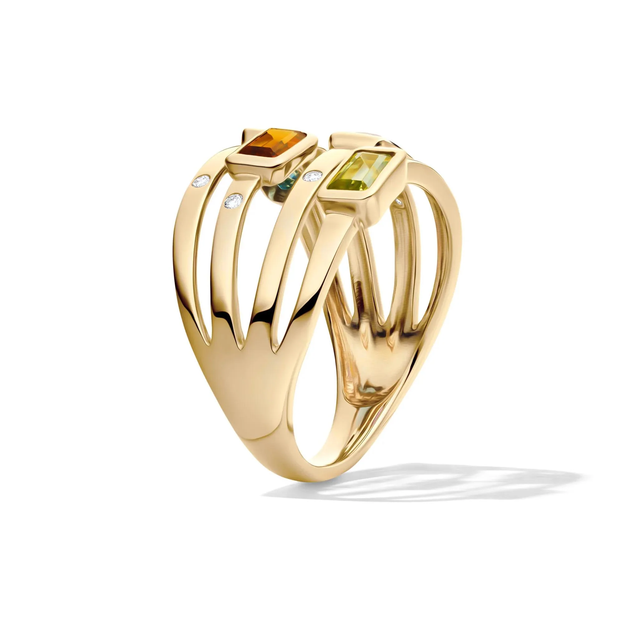 Multi-Row Gemstone and Diamond Accent Ring 14K Yellow Gold Size 8.5 2mm - Image 3