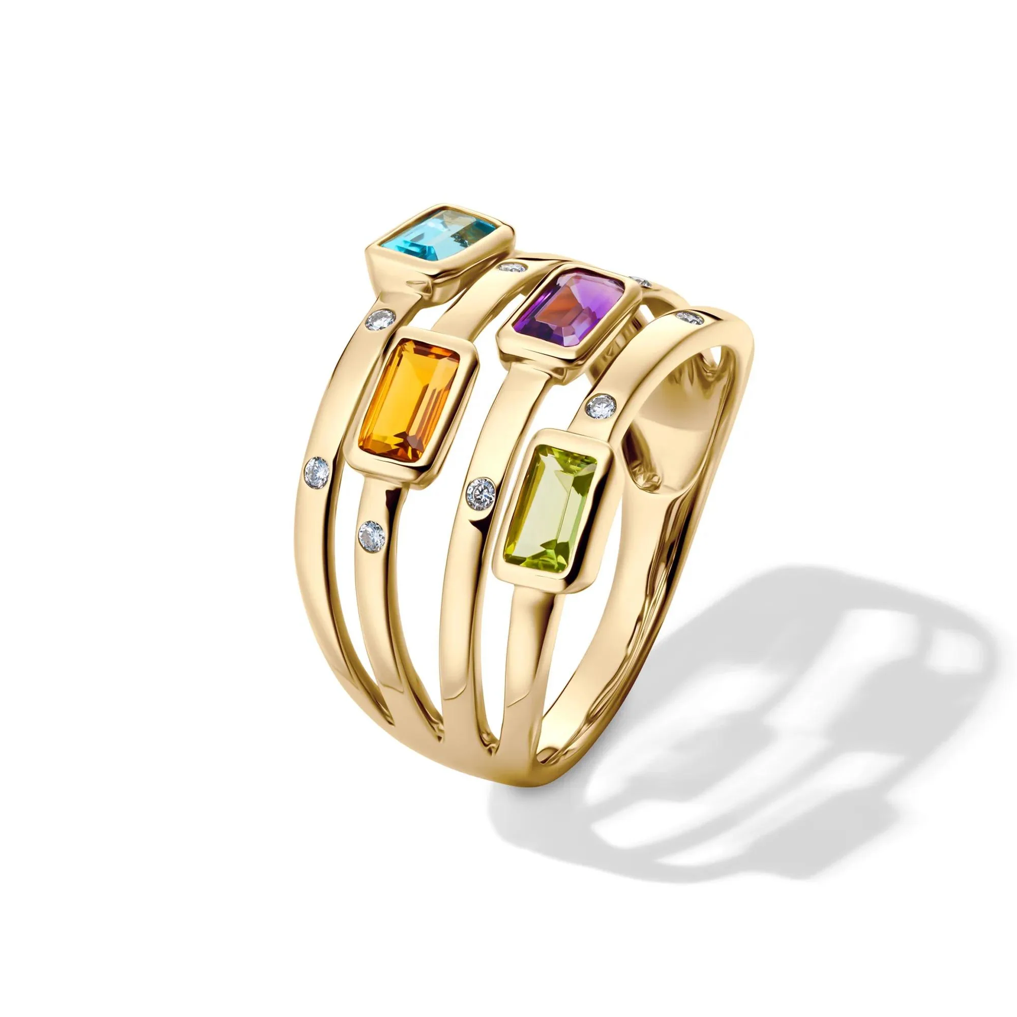 Multi-Row Gemstone and Diamond Accent Ring 14K Yellow Gold Size 8.5 2mm - Image 4