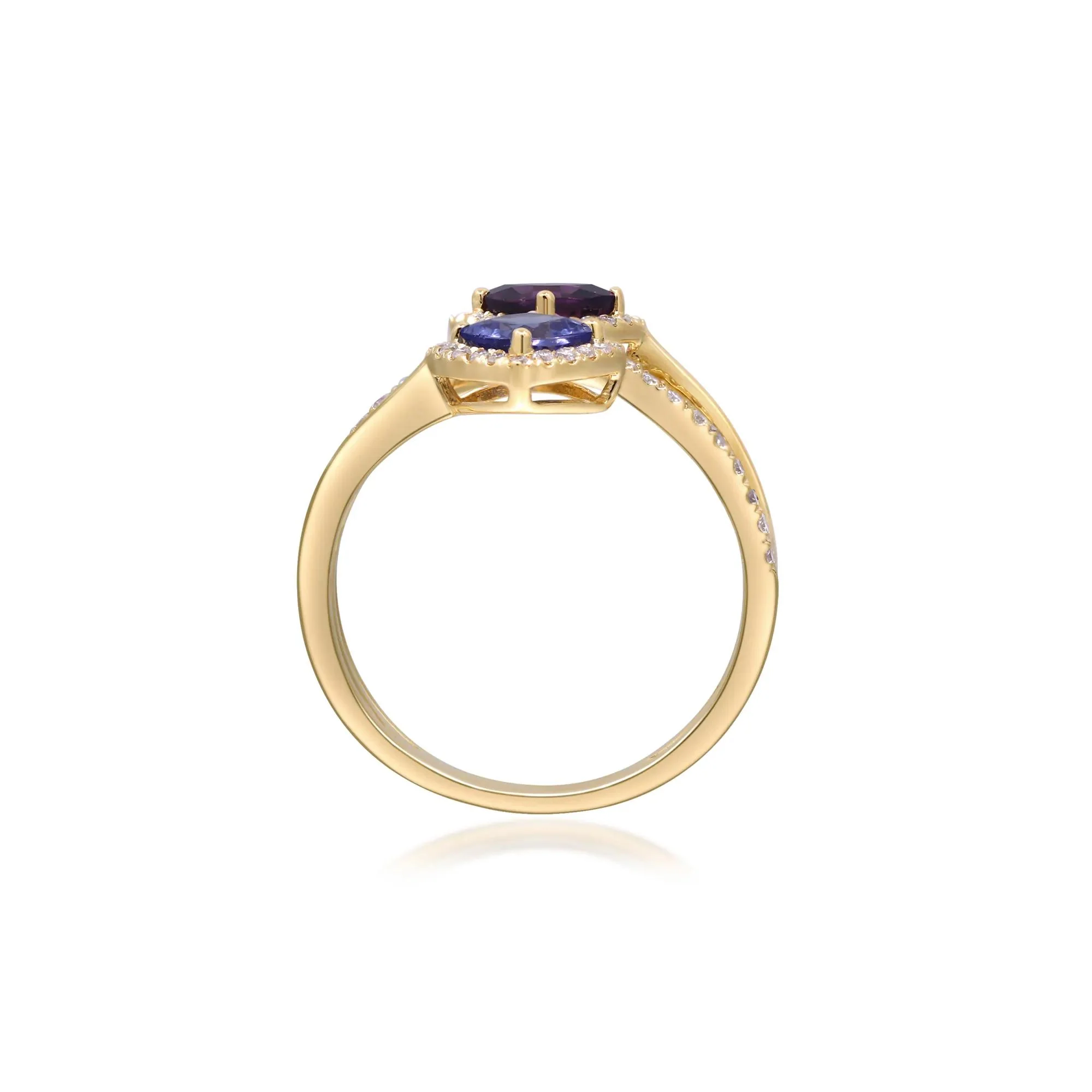 3/8 CT. Tw. Tanzanite Rhodolite Garnet and Diamond Ring 14K Yellow Gold Size 7.5 2mm - Image 2