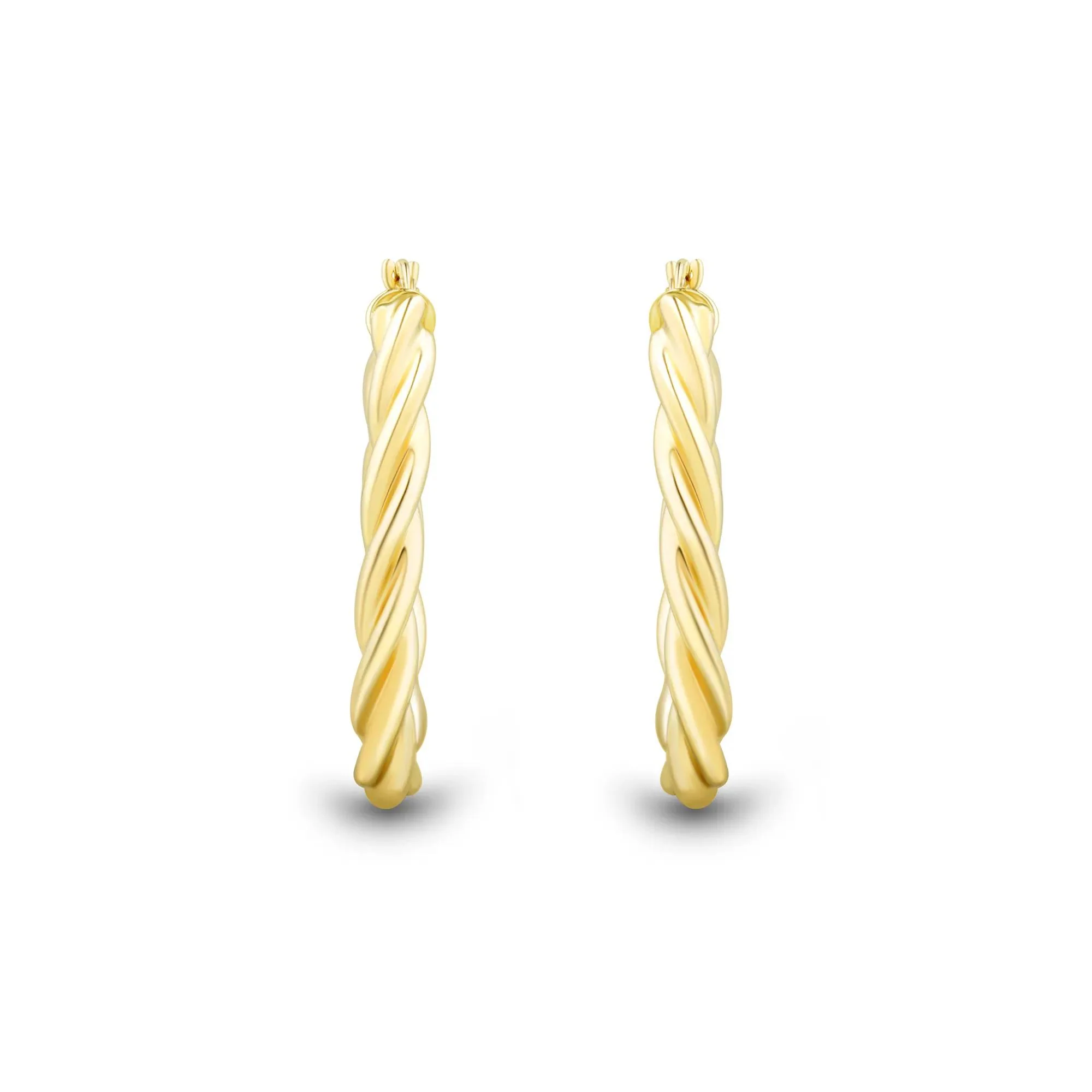 Twisted Oval Tube Hoops 14K Yellow Gold Earring Size 13.50mm - Image 2