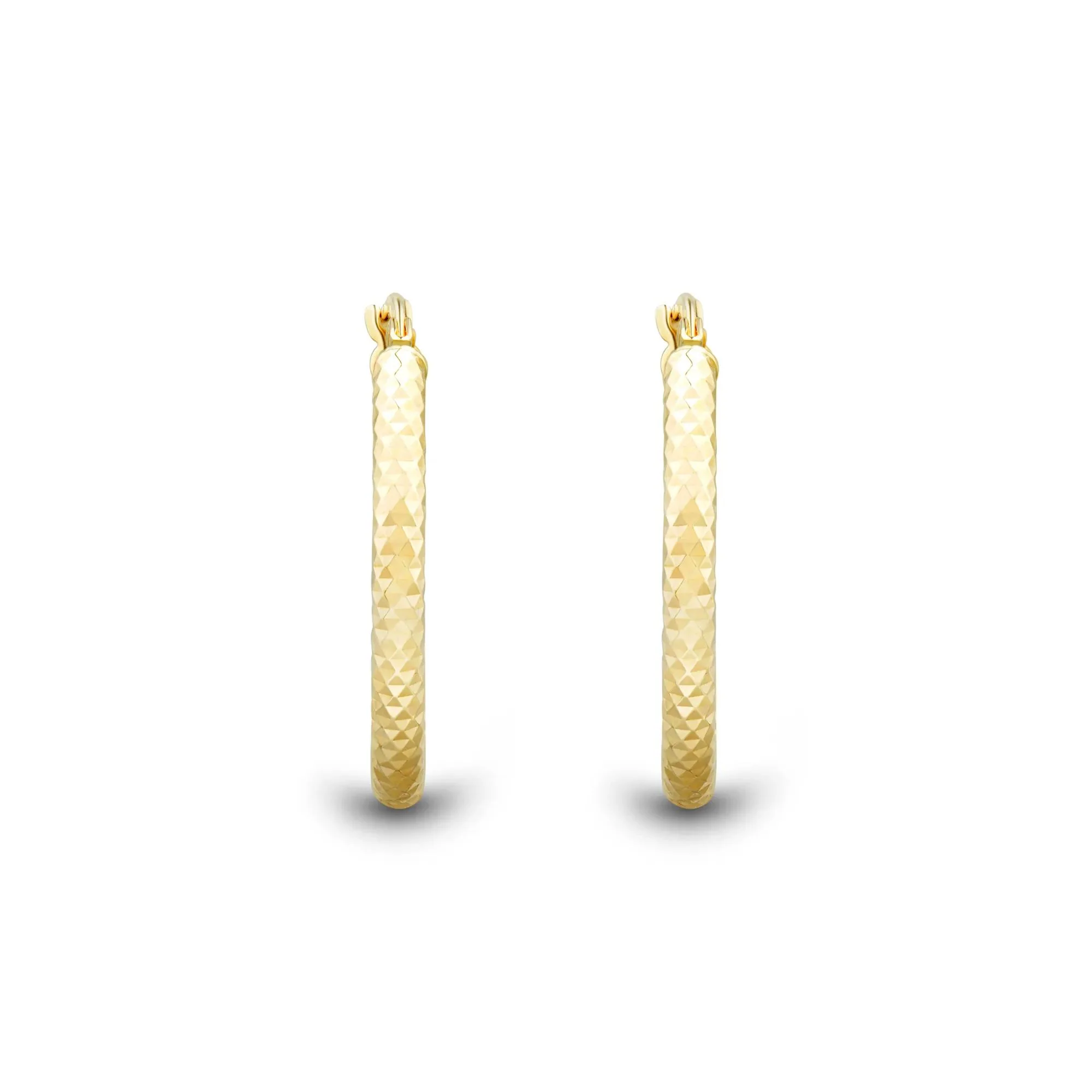 Textured Oval Hoops 14K Yellow Gold Earring Size 13.00mm - Image 2