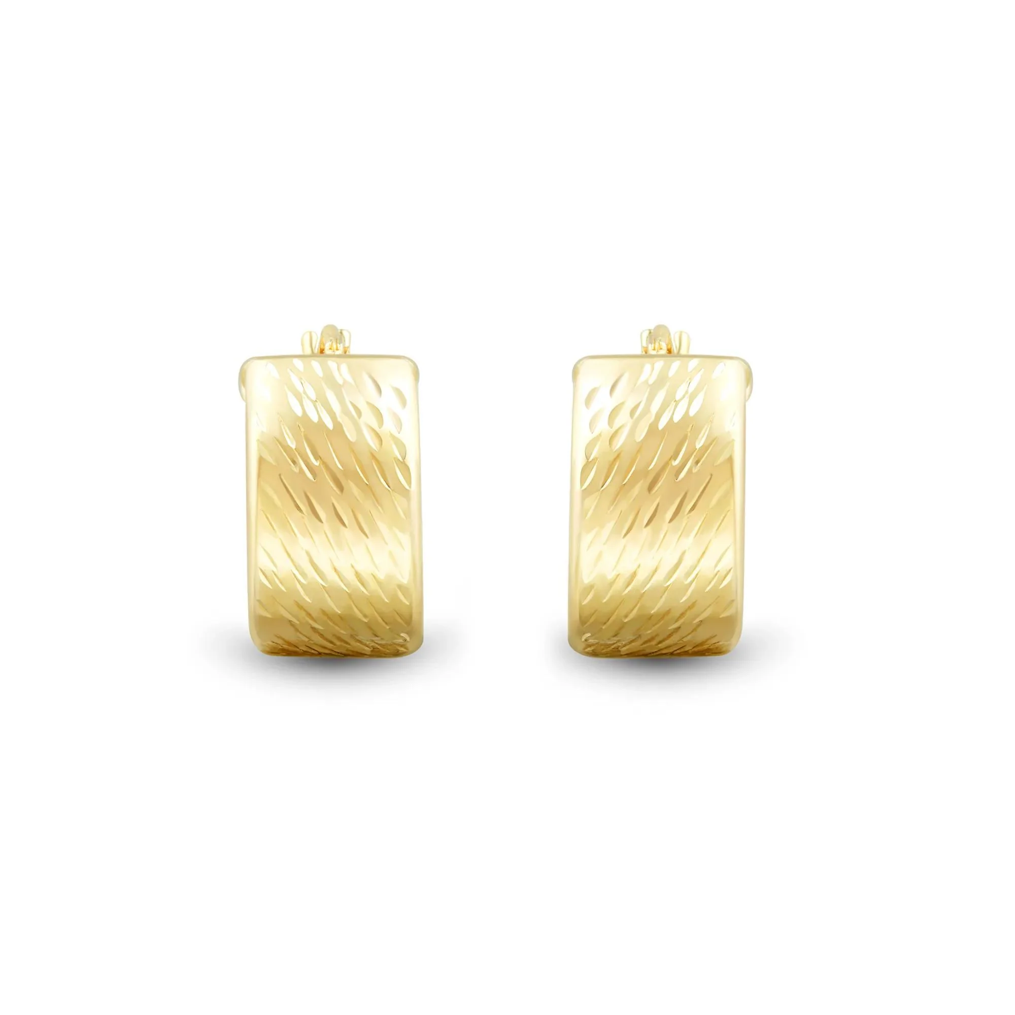 Textured Huggie Hoop Earrings 14K Yellow Gold Size 14.50mm - Image 2