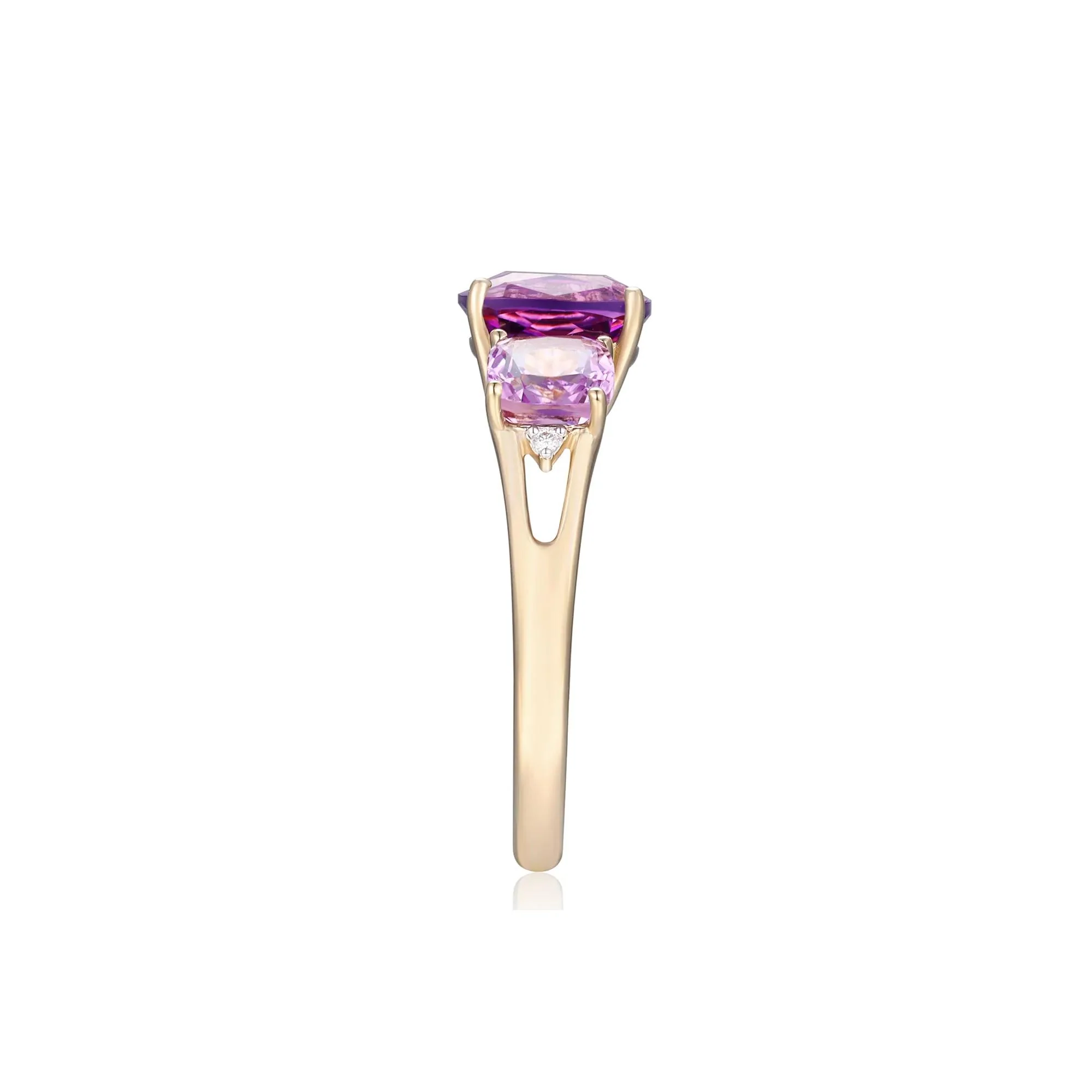 Rose De France Amethyst and Diamond Ring 10K Yellow Gold Size 5.5 - Image 3