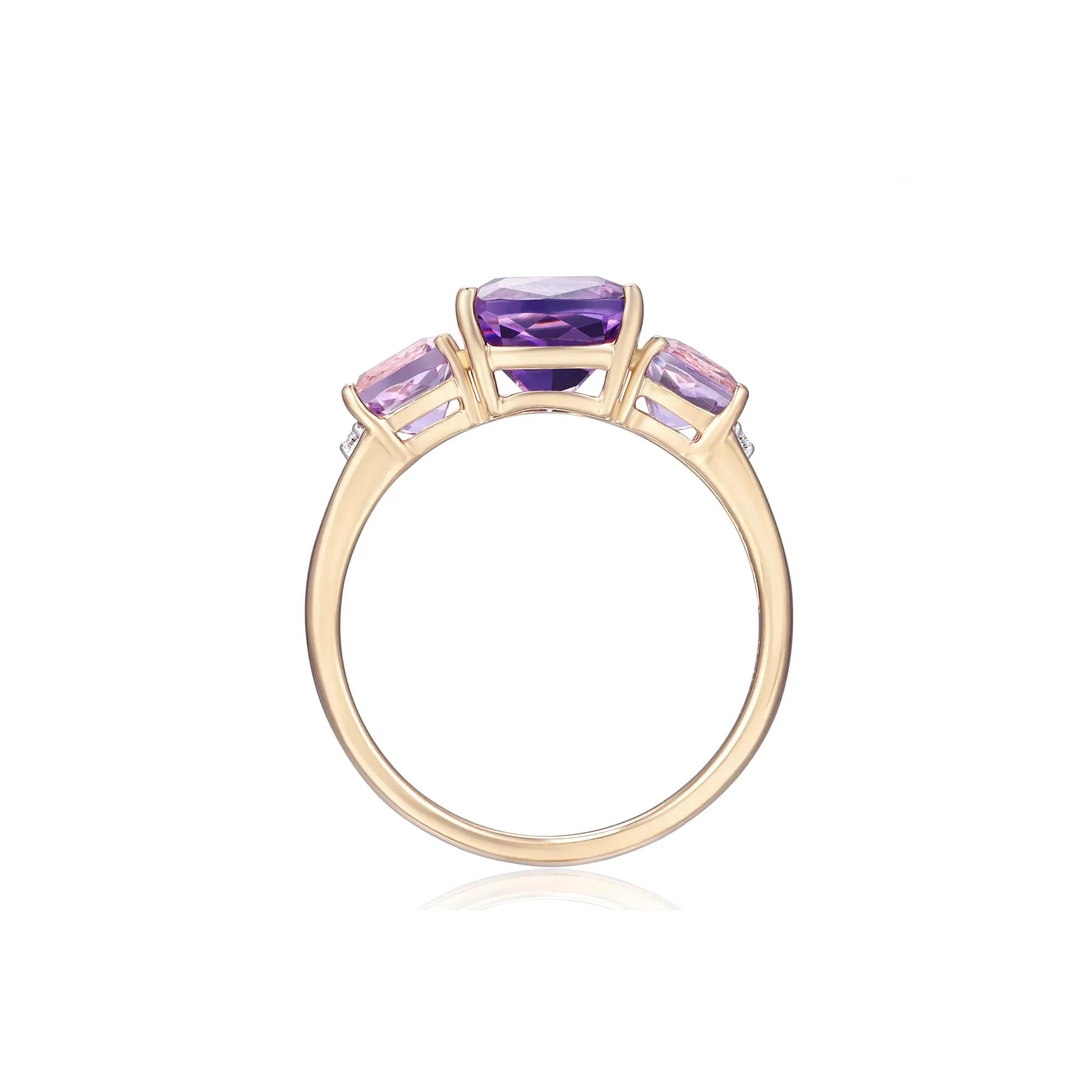 Rose De France Amethyst and Diamond Ring 10K Yellow Gold Size 7 - Image 2
