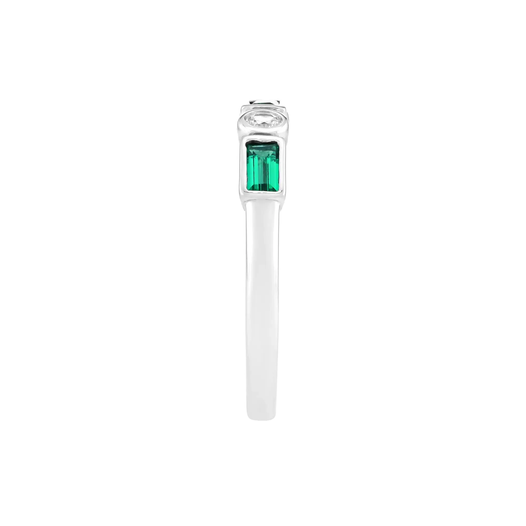 Lab-Created Emerald and Lab-Created White Sapphire Ring .925 Sterling Silver Size 6 2mm - Image 2