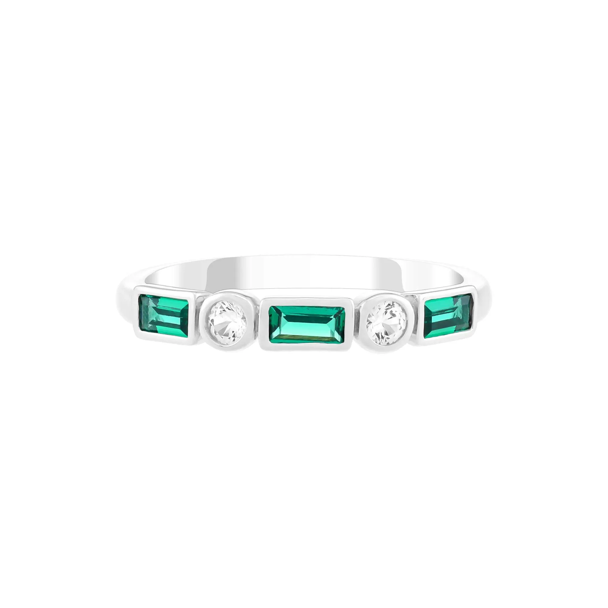 Lab-Created Emerald and Lab-Created White Sapphire Ring .925 Sterling Silver Size 8 2mm