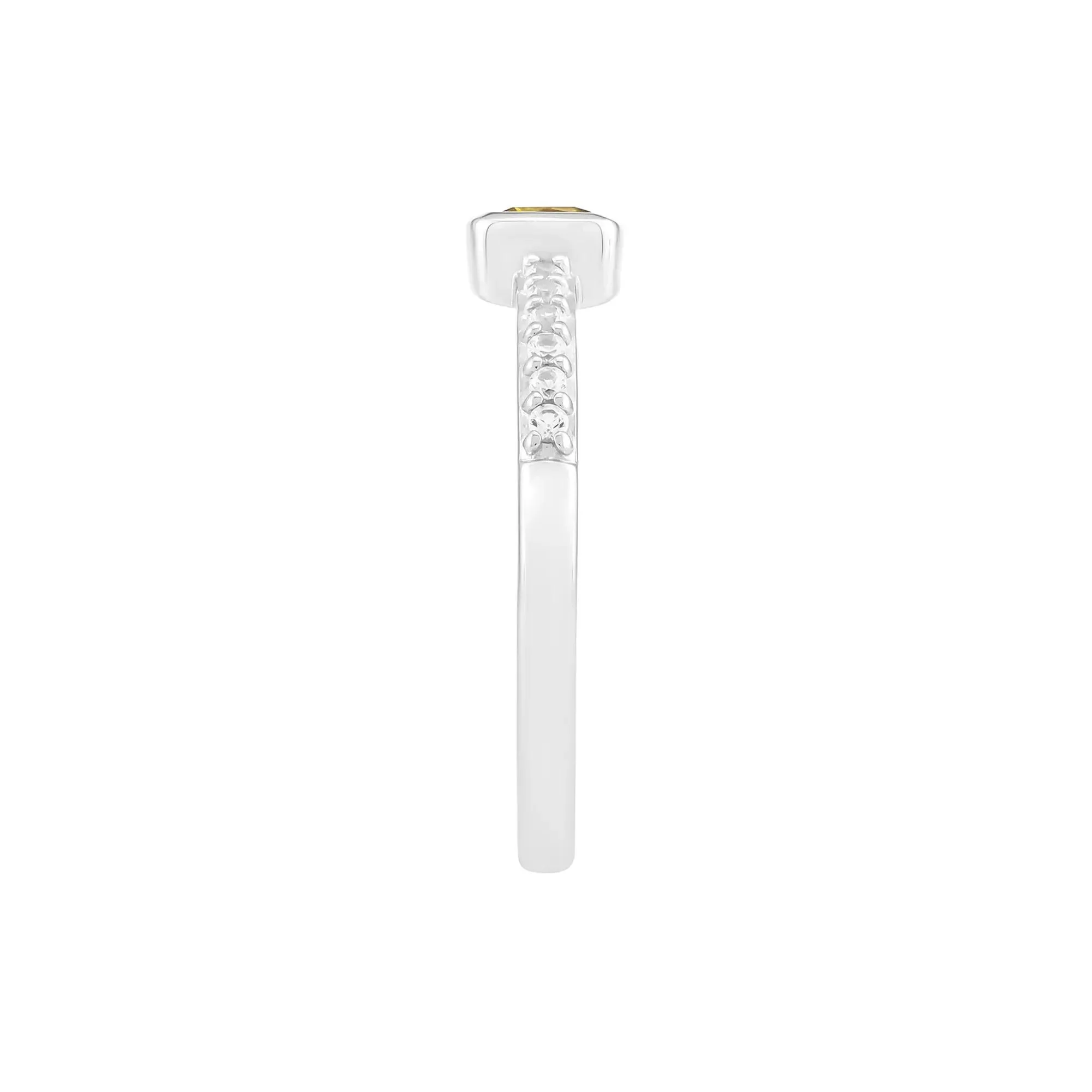 Citrine and Lab-Created White Sapphire Bezel Ring .925 Sterling Silver Size 5 - Image 3