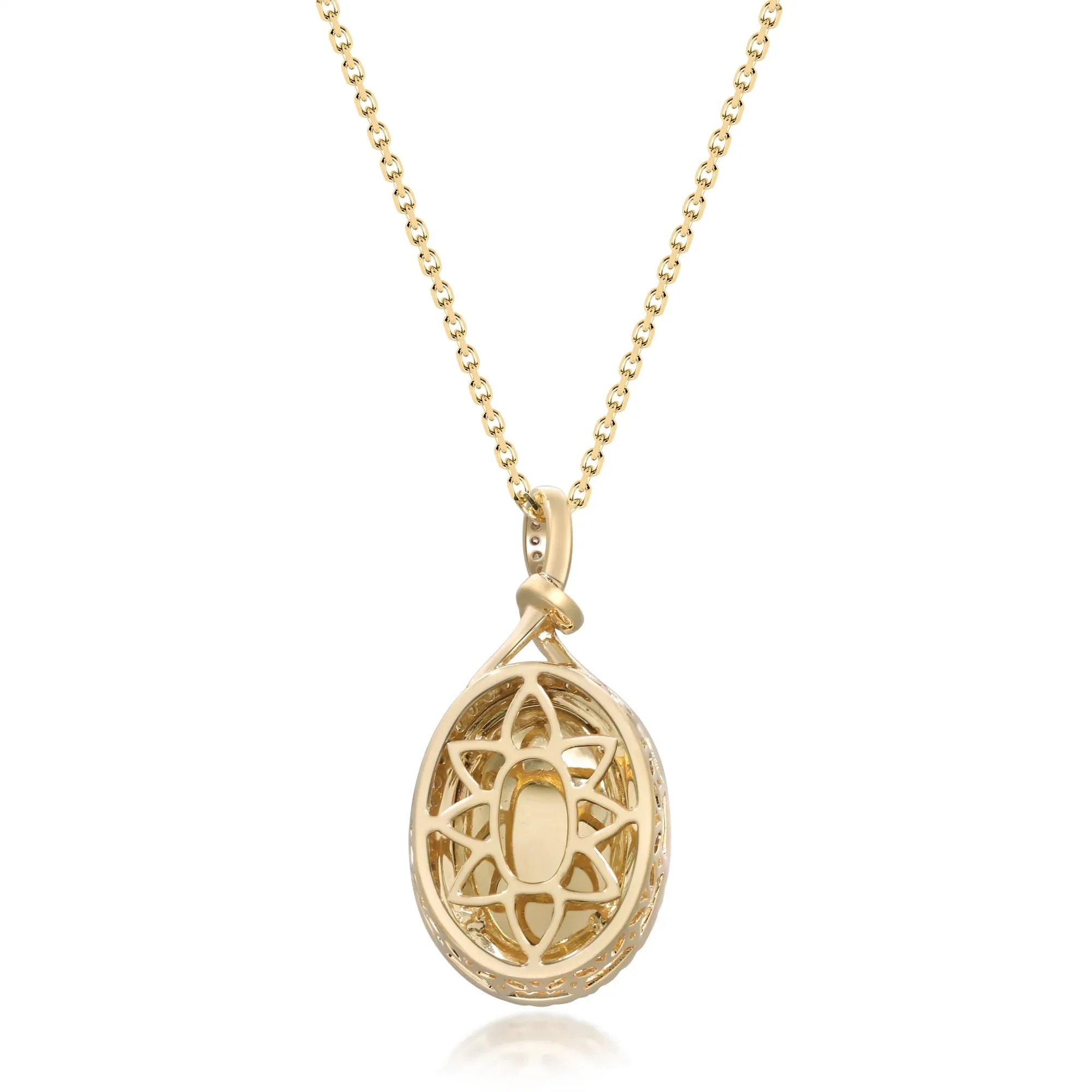 1/5 CT. Tw. Oval Opal and Diamond Pendant Necklace 14K Yellow Gold Size 18" - Image 3