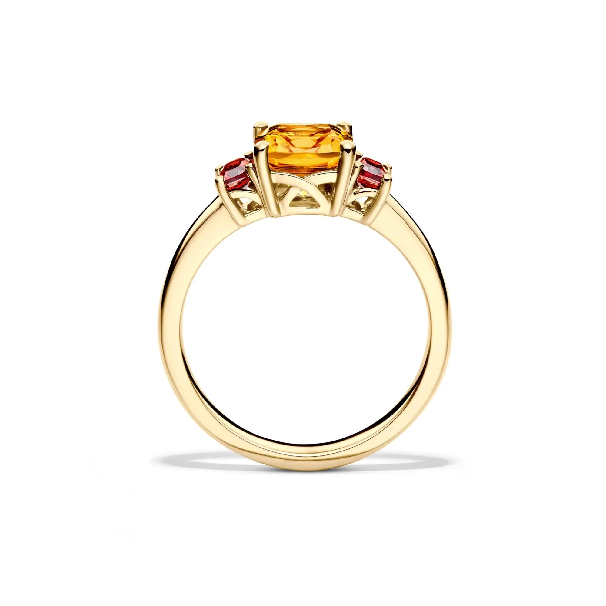Cushion-Cut Citrine and Garnet Ring 10K Yellow Gold Size 7.5 - Image 2