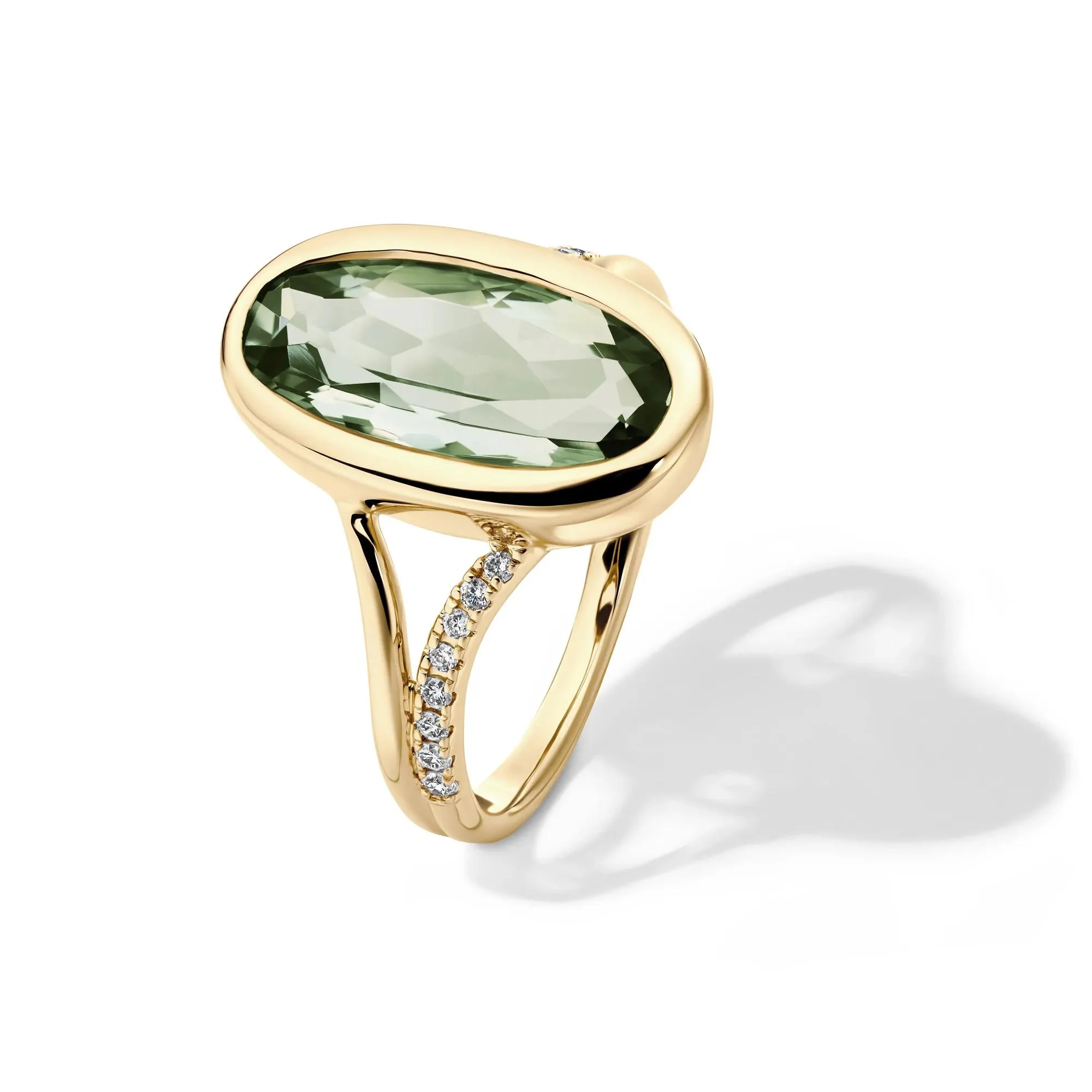 1/10 CT. Tw. Green Amethyst and Diamond Bezel Ring 10K Yellow Gold Round Brilliant Cut Size 5 1mm - Image 4