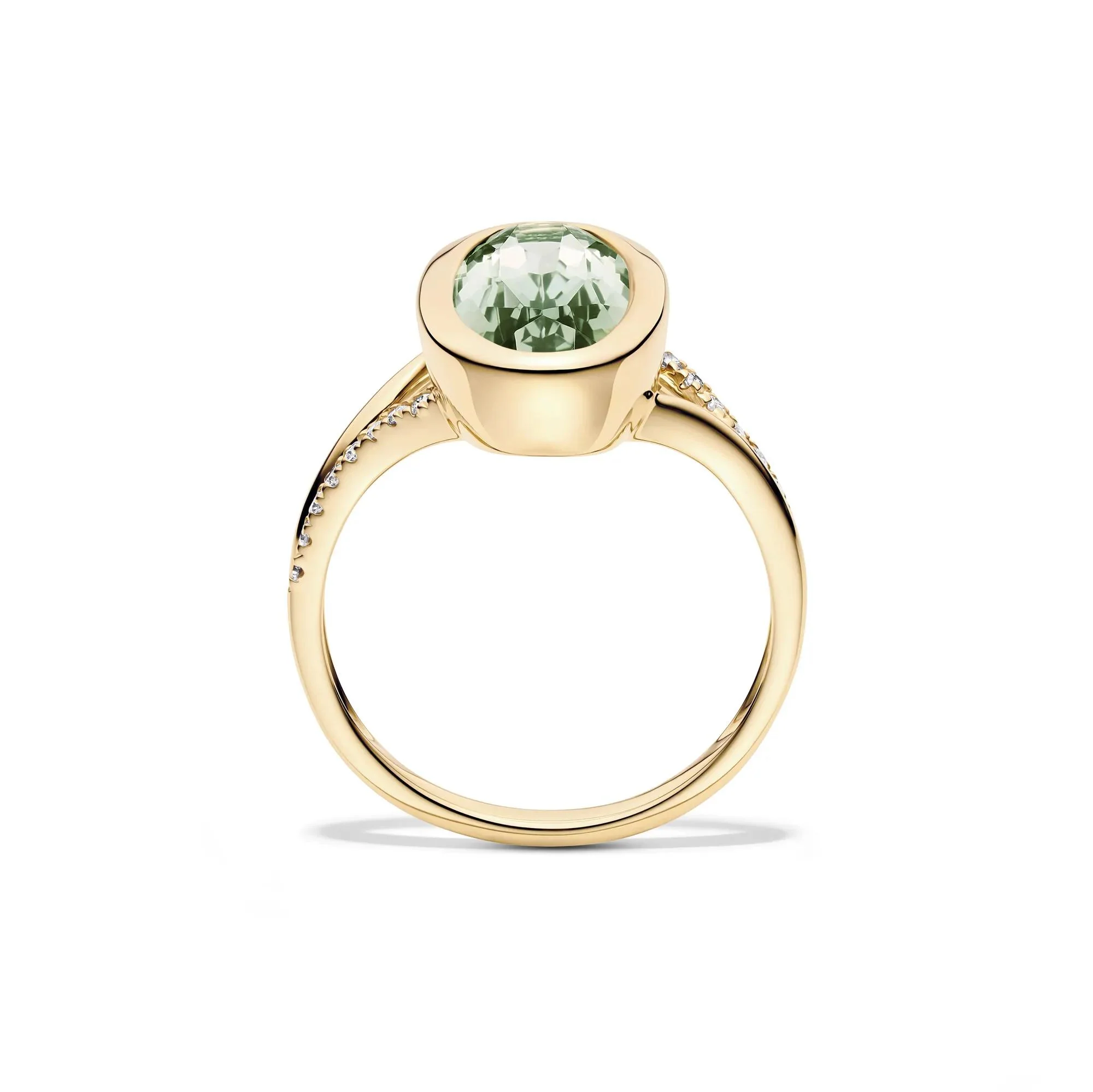 1/10 CT. Tw. Green Amethyst and Diamond Bezel Ring 10K Yellow Gold Round Brilliant Cut Size 8 1mm - Image 2