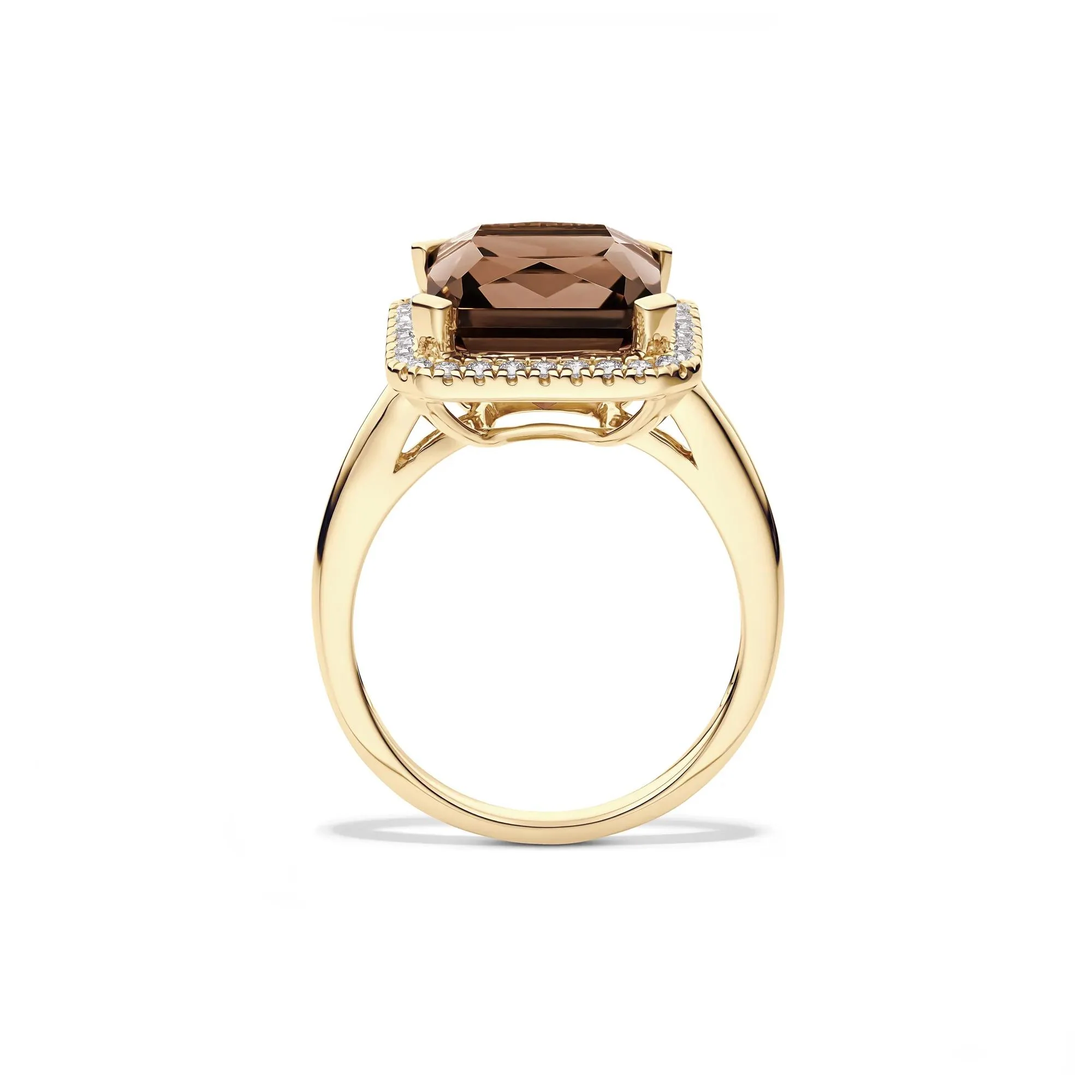 1/5 CT. Tw. Smoky Quartz and Diamond Ring 10K Yellow Gold Size 8 1mm - Image 2