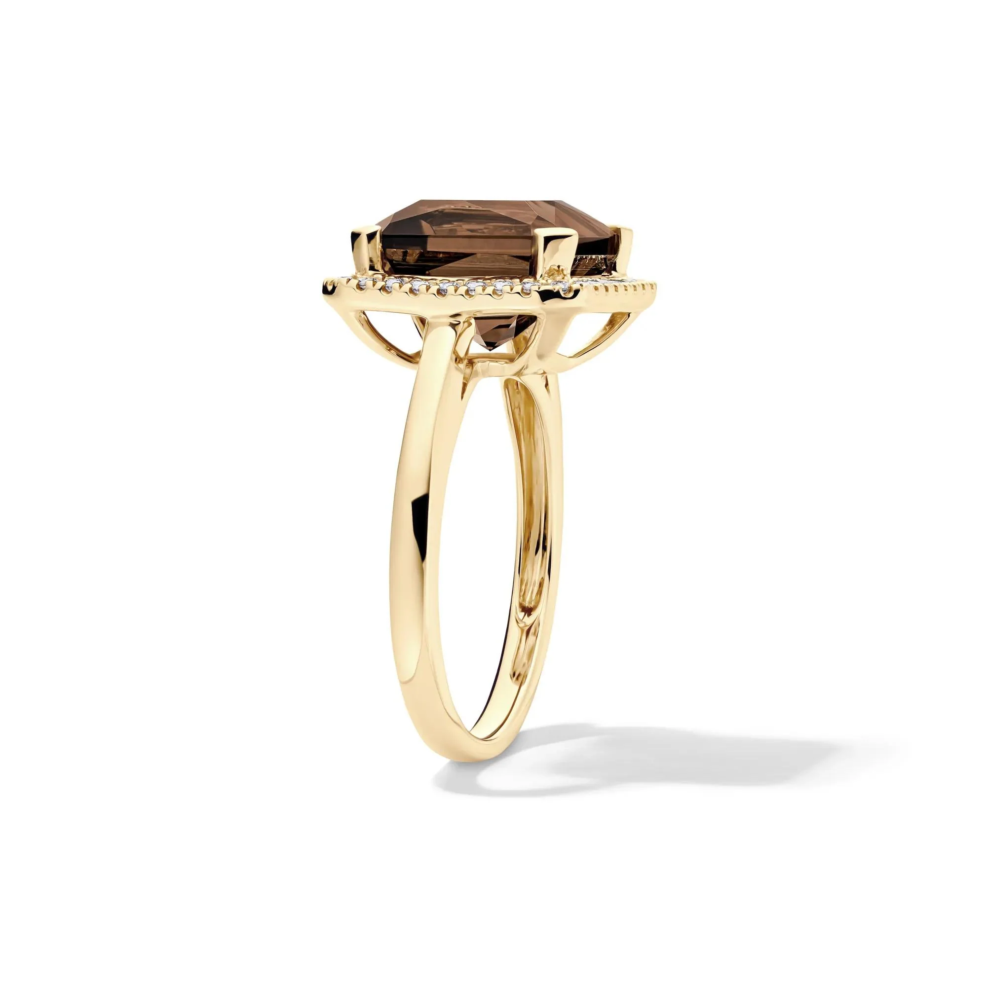 1/5 CT. Tw. Smoky Quartz and Diamond Ring 10K Yellow Gold Size 8 1mm - Image 3