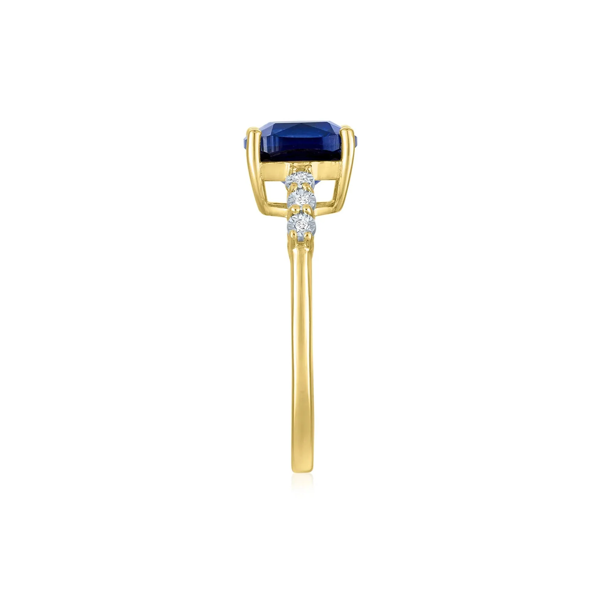 Lab-Created Blue Sapphire and Diamond Accent Ring 10K Yellow Gold Size 8 1mm - Image 3