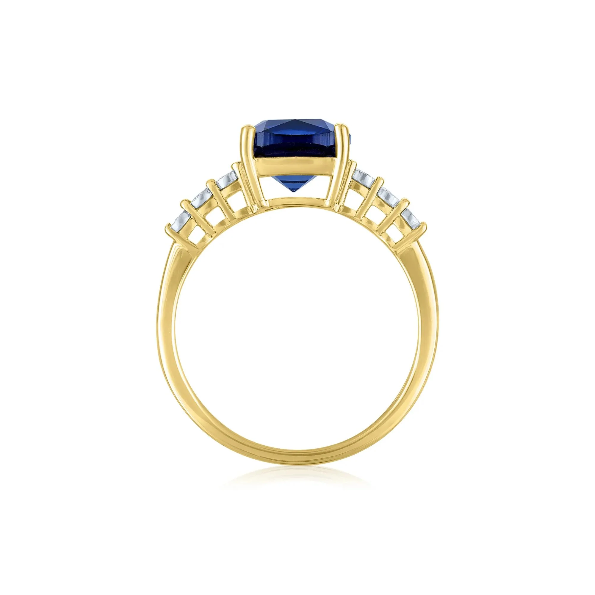 Lab-Created Blue Sapphire and Diamond Accent Ring 10K Yellow Gold Size 8.5 1mm - Image 2
