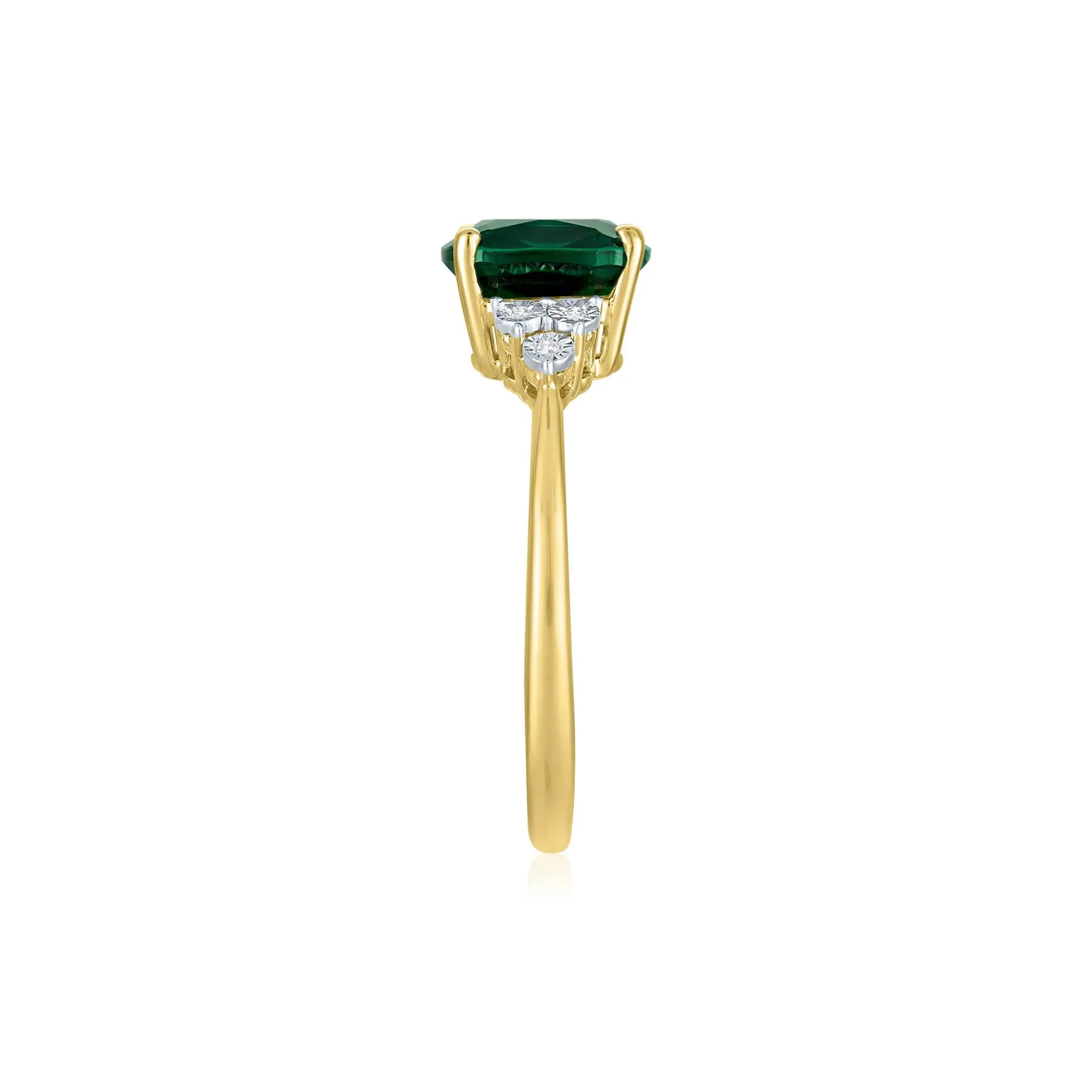 Lab-Created Emerald and Diamond Accent Ring 10K Yellow Gold Round Brilliant Cut Size 5.5 1mm - Image 3