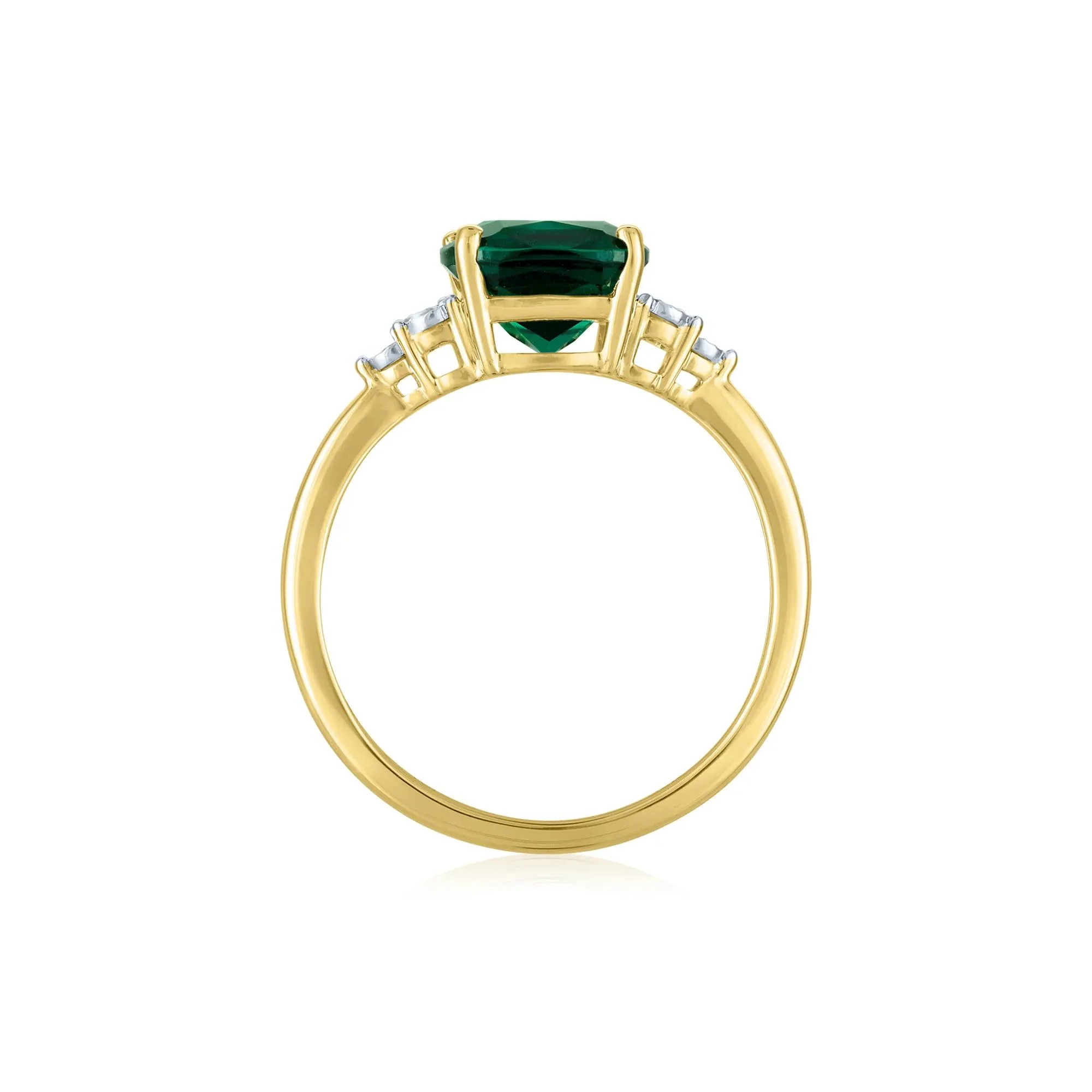Lab-Created Emerald and Diamond Accent Ring 10K Yellow Gold Round Brilliant Cut Size 9 1mm - Image 2