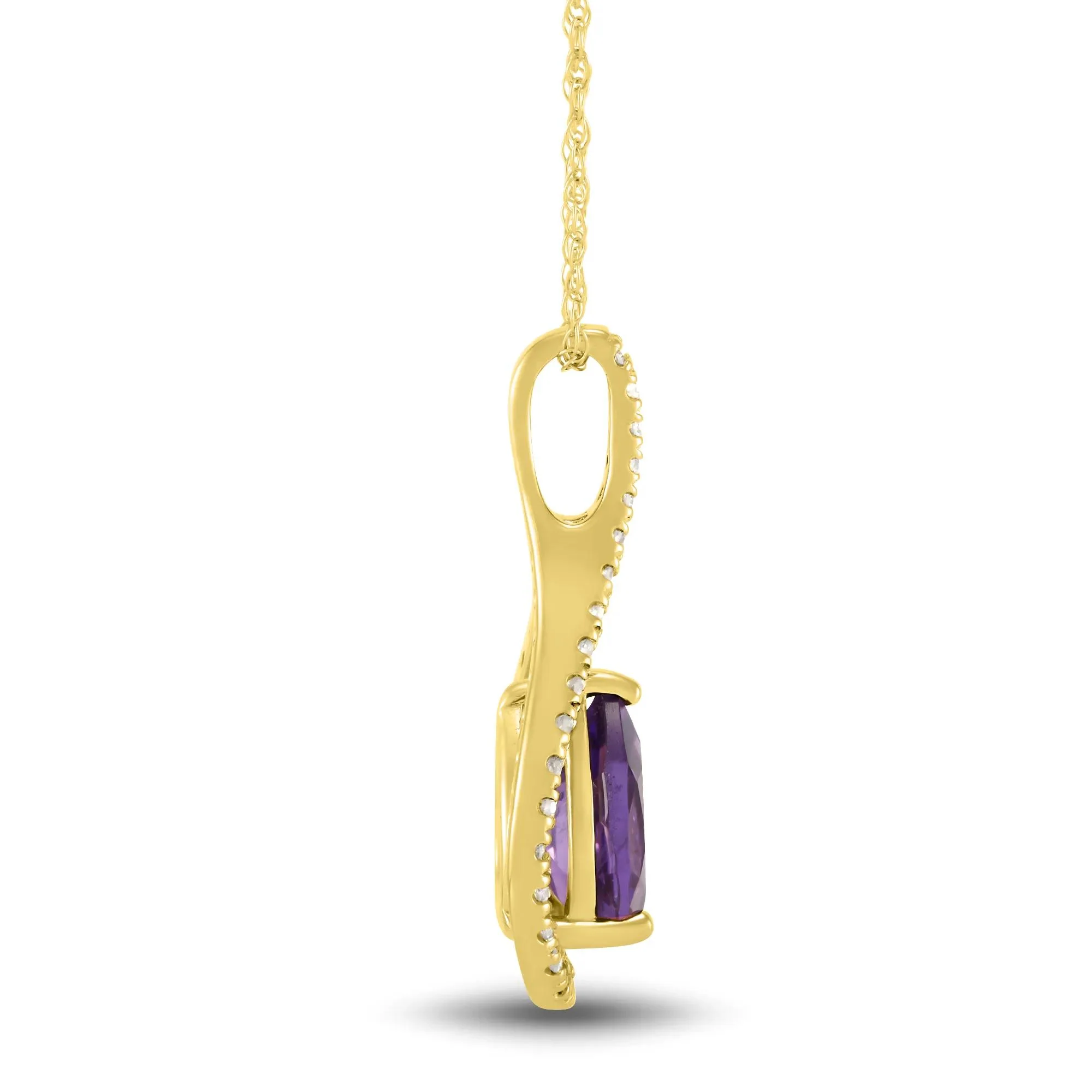 1/7 CT. Tw. Pear-Shaped Amethyst and Diamond Drop Pendant Necklace 10K Yellow Gold Size 18" - Image 2