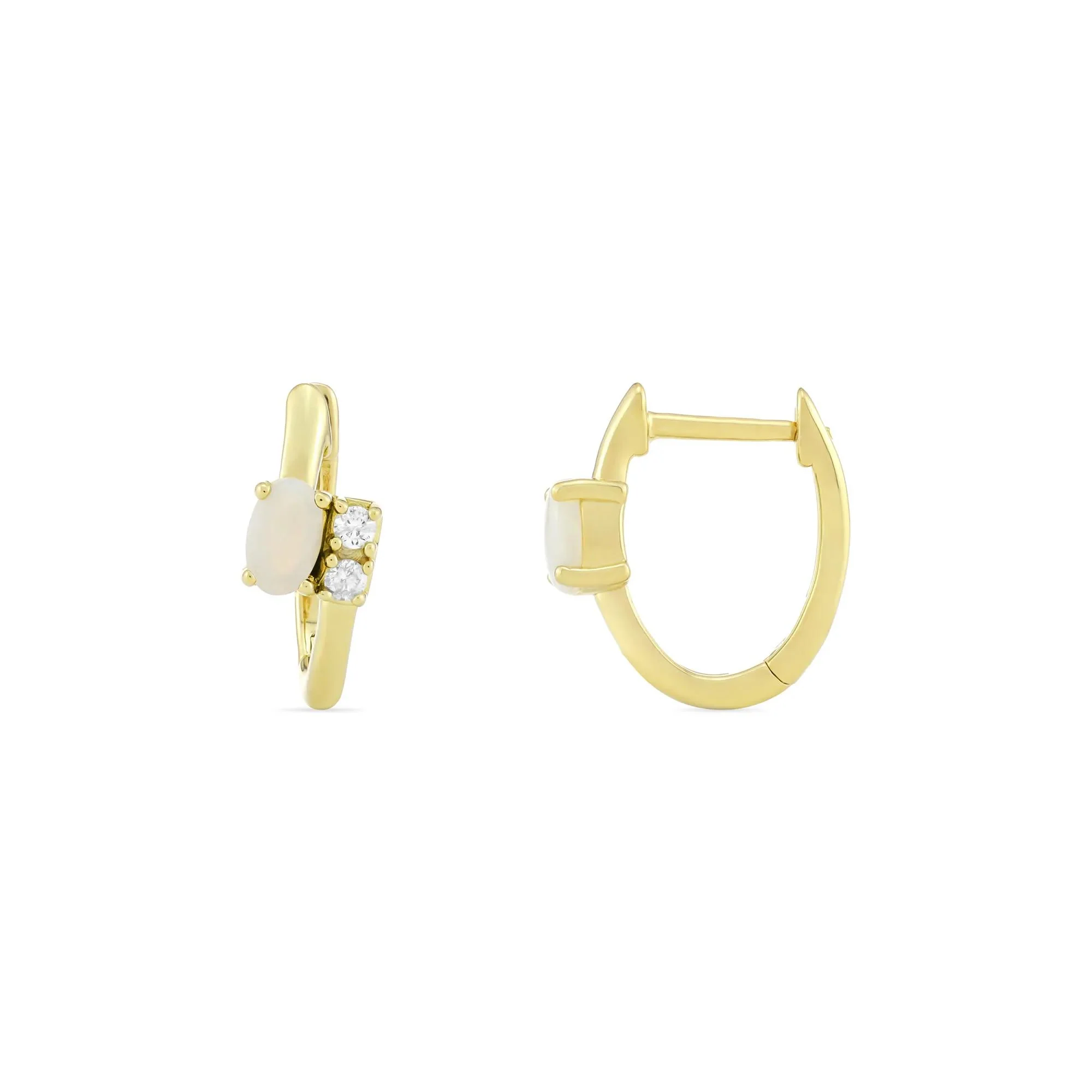 Opal and Diamond Accent Huggie Hoop Earrings 10K Yellow Gold Size 14.00mm - Image 2