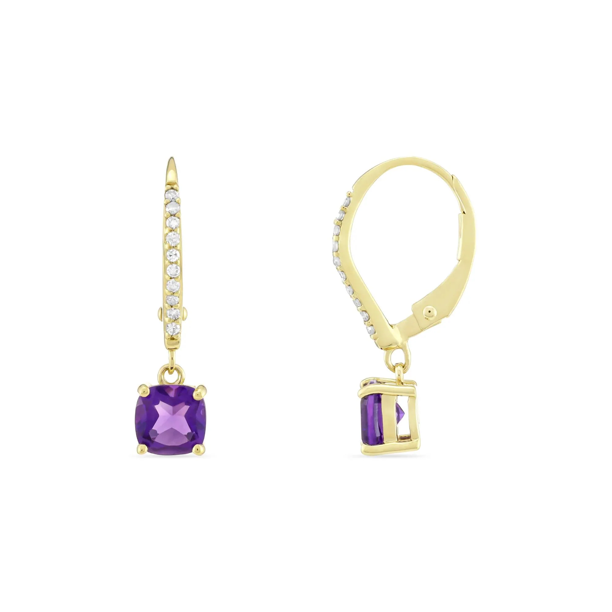 1/10 CT. Tw. Amethyst and Diamond Drop Earrings 10K Yellow Gold Size 5.00mm - Image 2