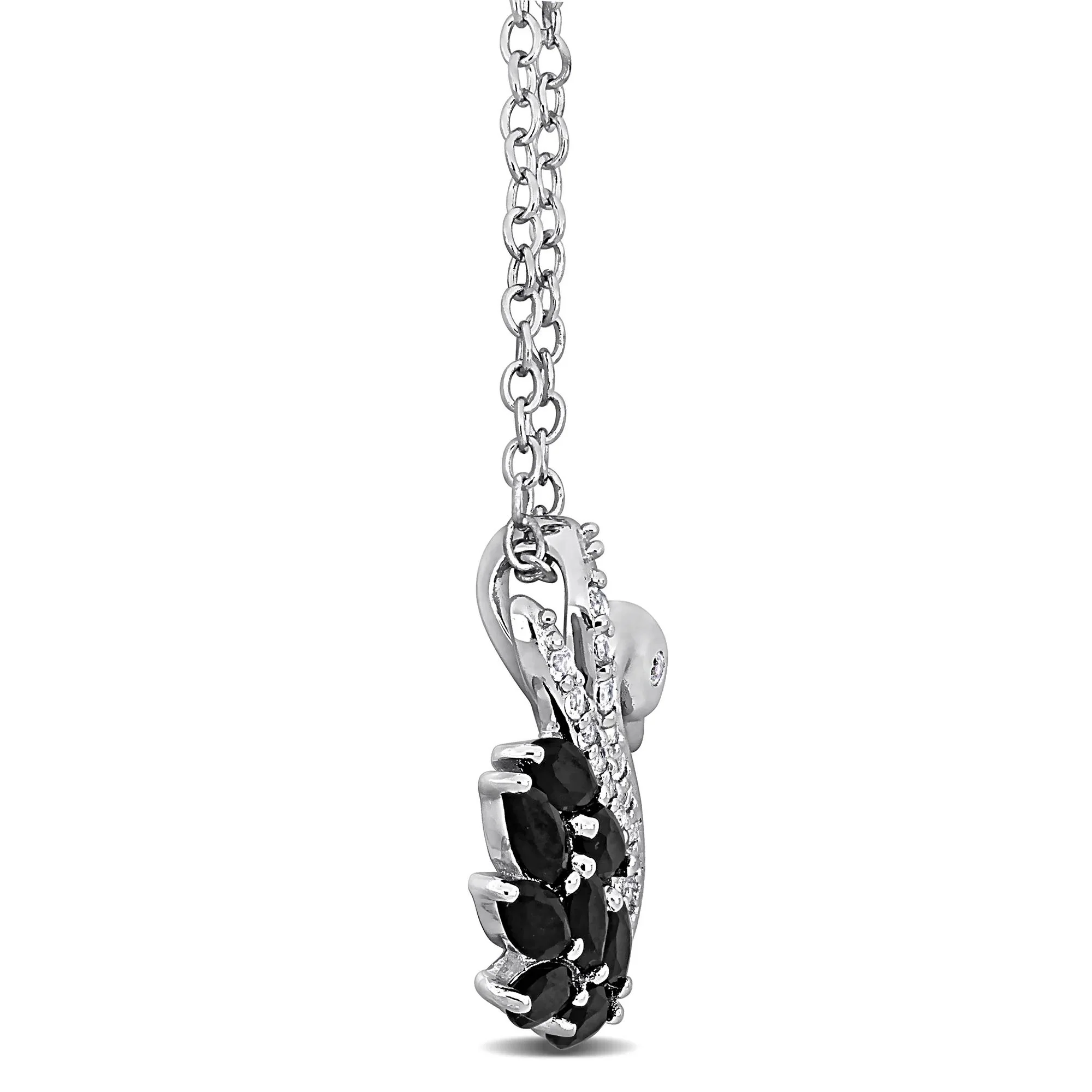 Swan Pendant Necklace with Black Spinel and White Topaz .925 Sterling Silver Size 18" - Image 2