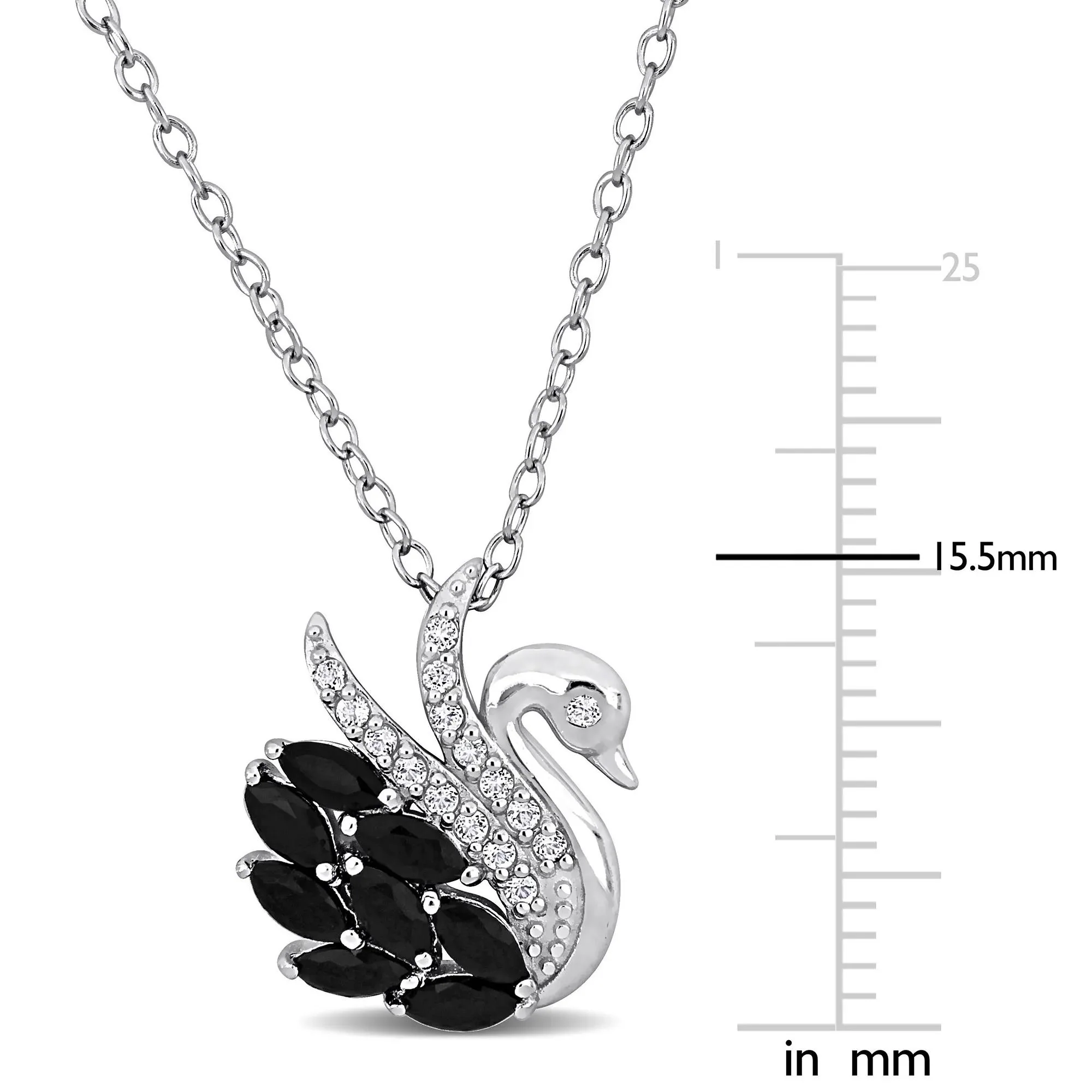 Swan Pendant Necklace with Black Spinel and White Topaz .925 Sterling Silver Size 18" - Image 6