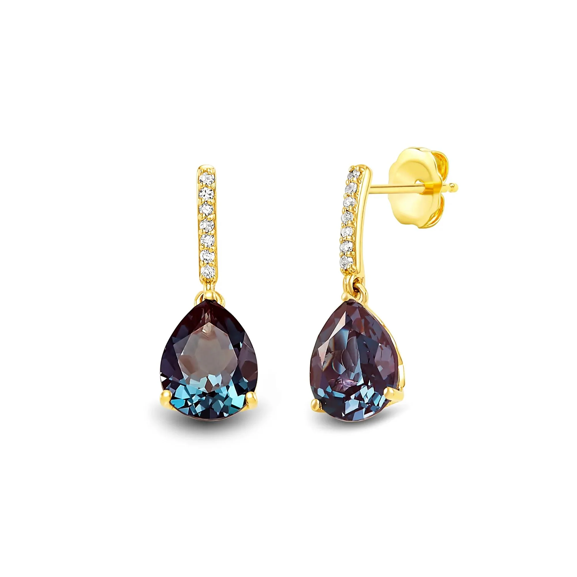 Lab-Created Alexandrite and Diamond Accent Drop Earrings 10K Yellow Gold Size 7.00mm