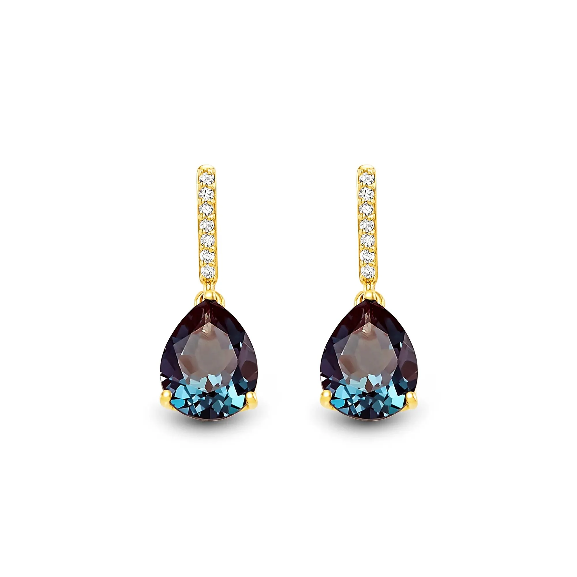 Lab-Created Alexandrite and Diamond Accent Drop Earrings 10K Yellow Gold Size 7.00mm - Image 2