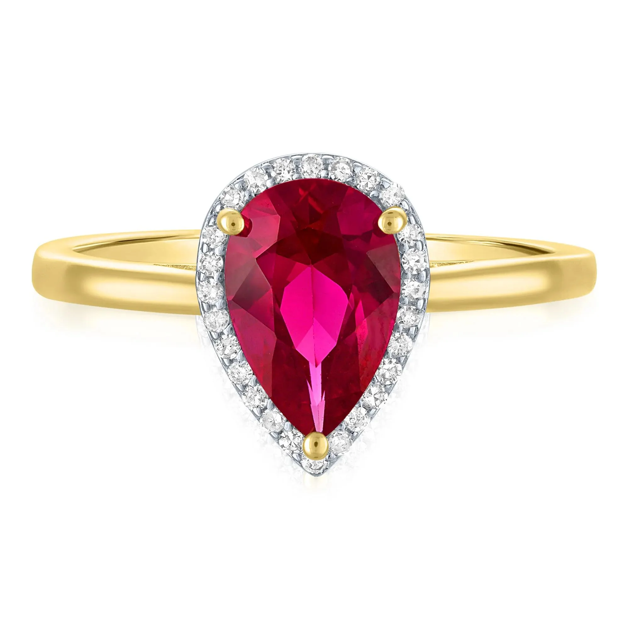 Pear-Shaped Lab-Created Ruby and Diamond Accent Ring 10K Yellow Gold Size 6.5 1mm
