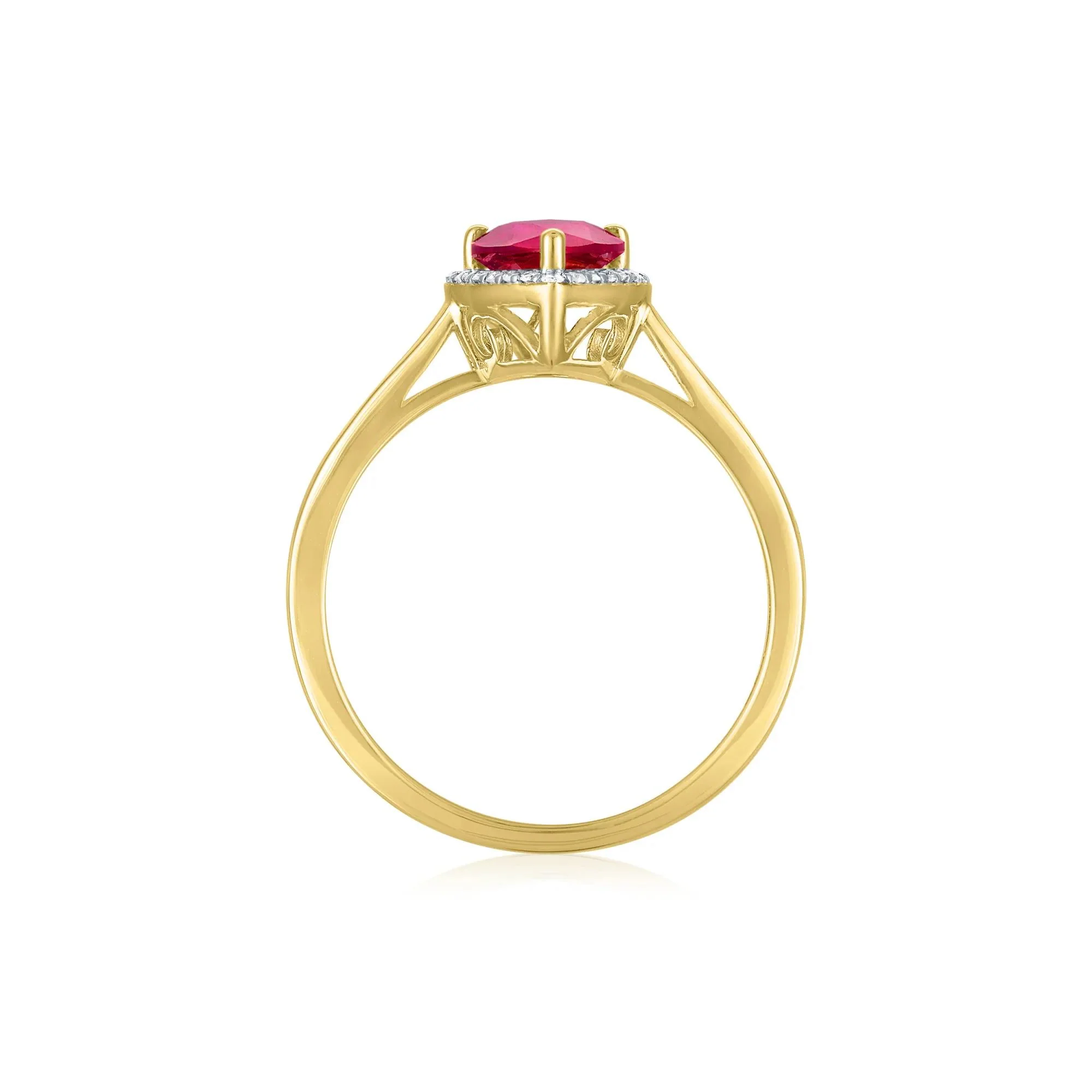 Pear-Shaped Lab-Created Ruby and Diamond Accent Ring 10K Yellow Gold Size 8 1mm - Image 2