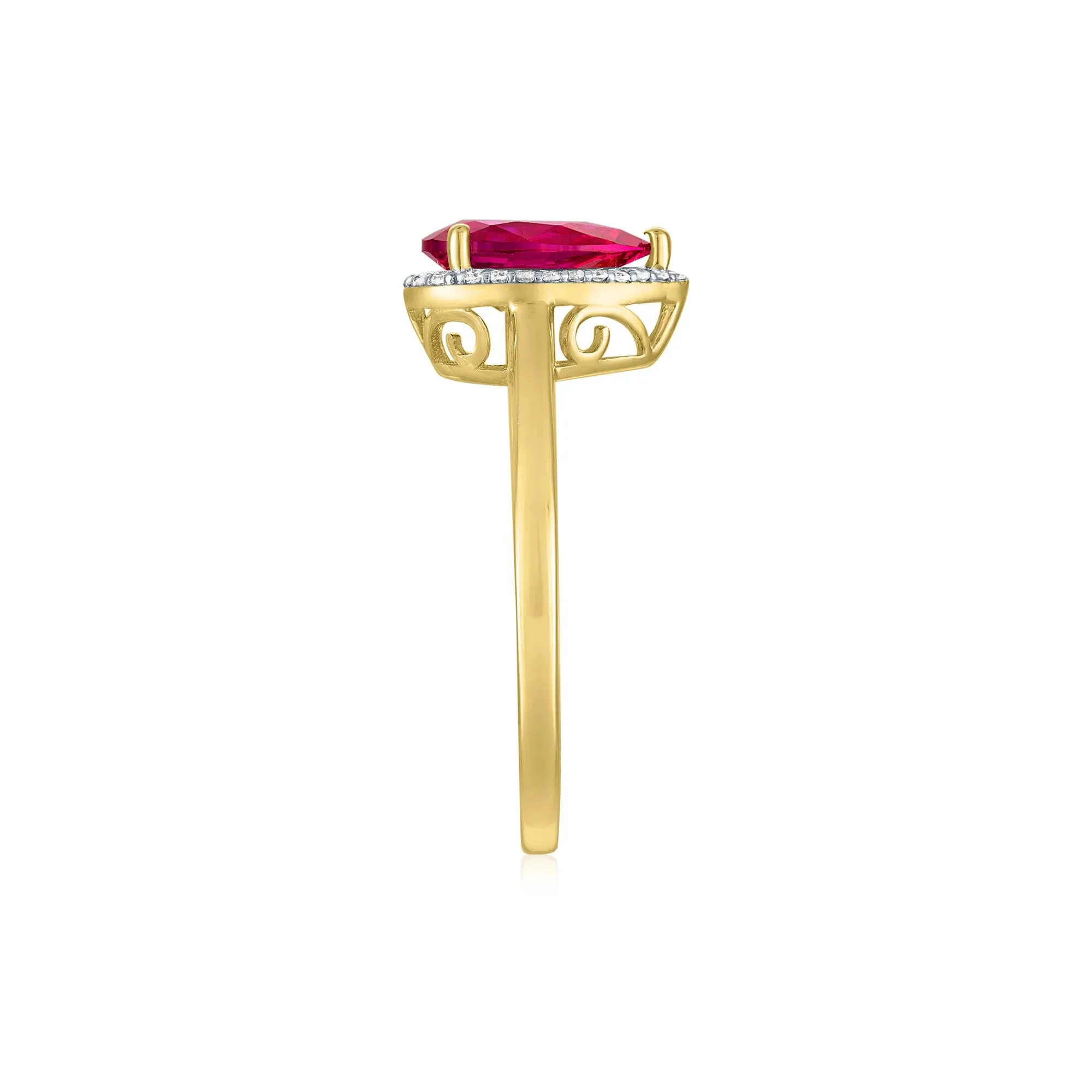 Pear-Shaped Lab-Created Ruby and Diamond Accent Ring 10K Yellow Gold Size 8 1mm - Image 3